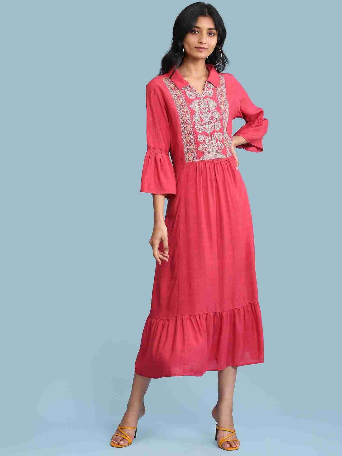 Pink Tropical Solid Long Dress