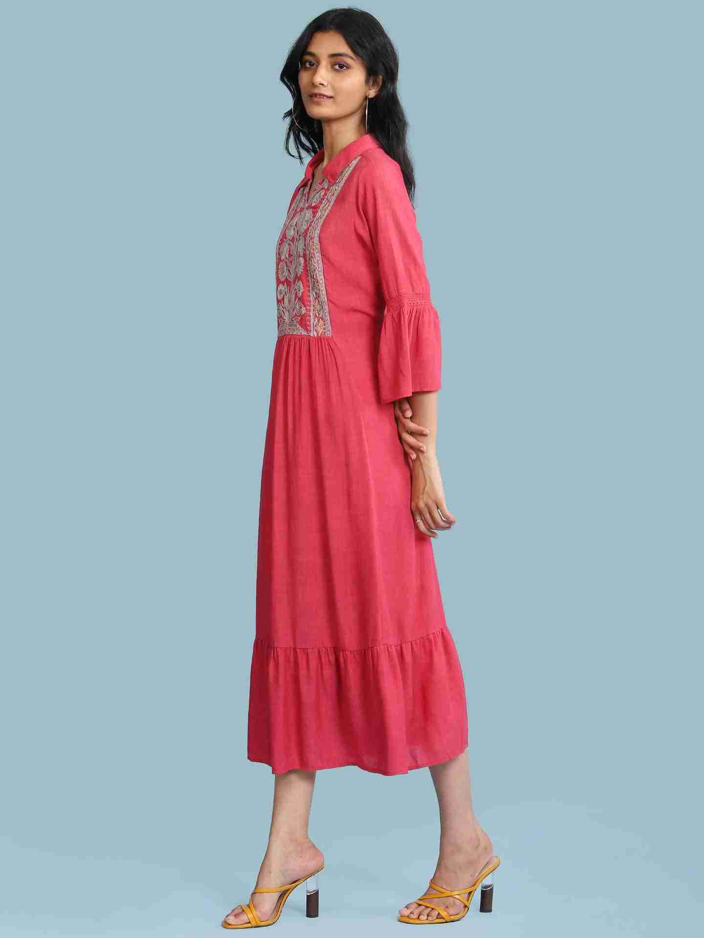 Pink Tropical Solid Long Dress