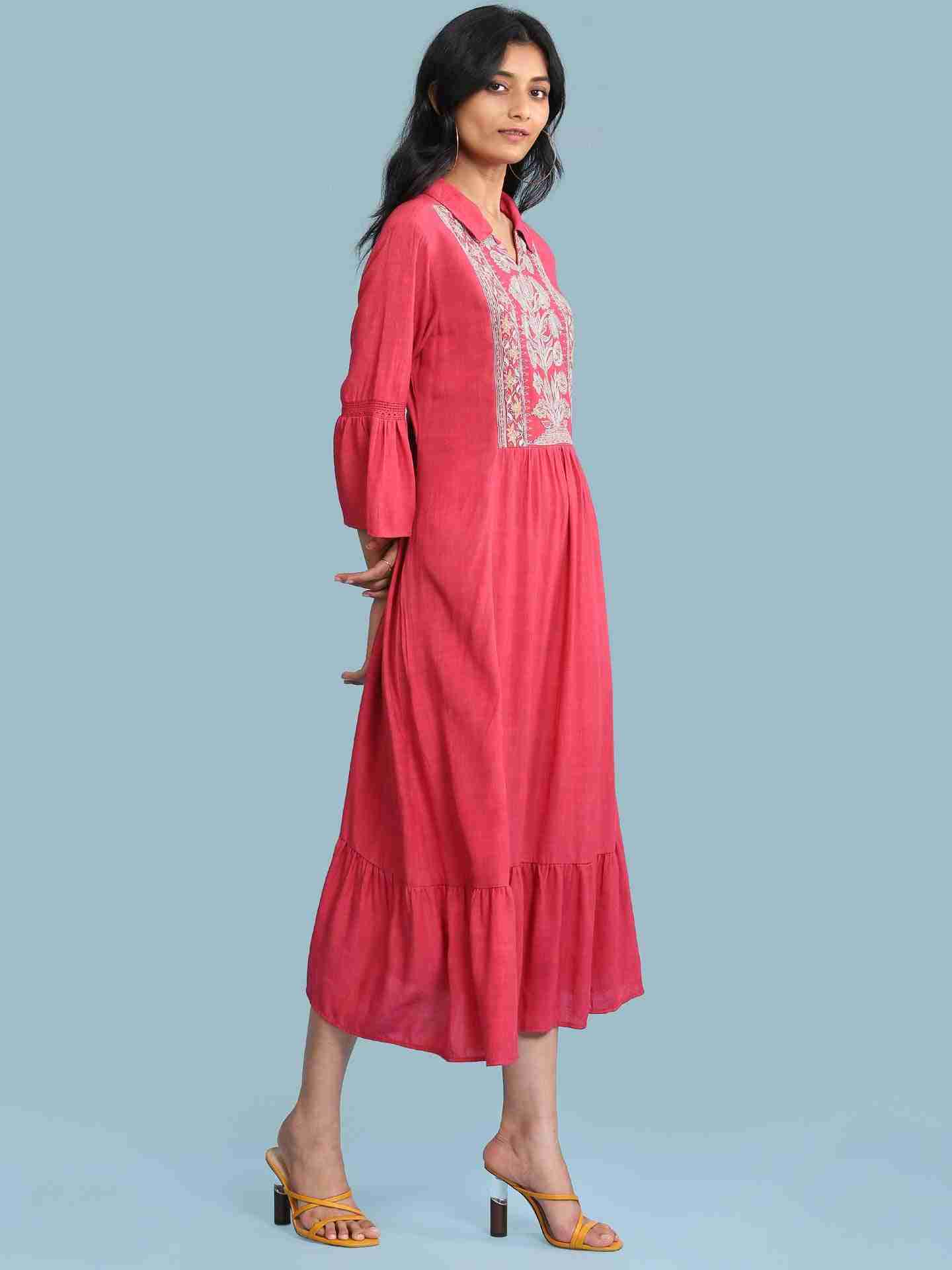 Pink Tropical Solid Long Dress