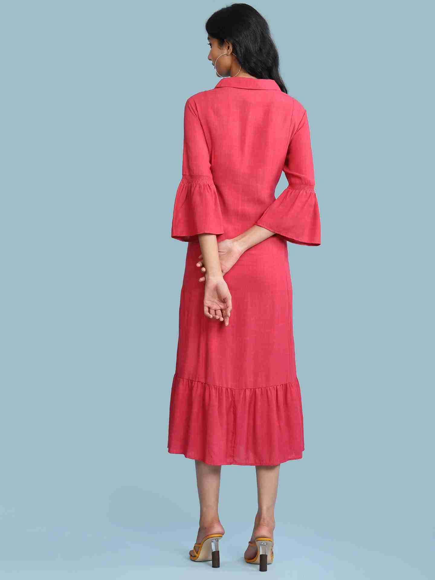 Pink Tropical Solid Long Dress