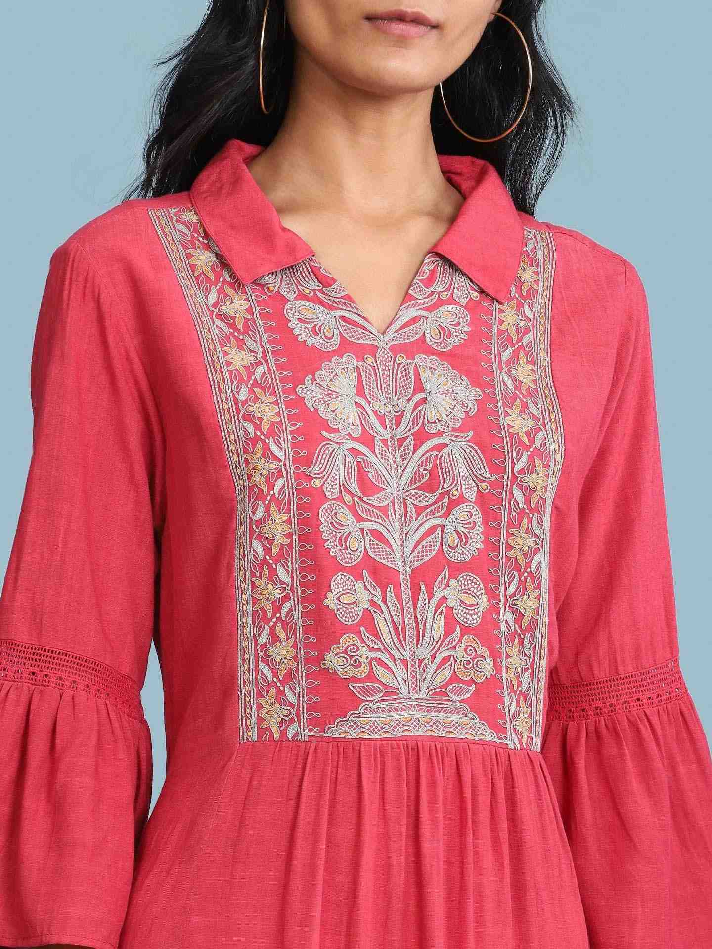 Pink Tropical Solid Long Dress