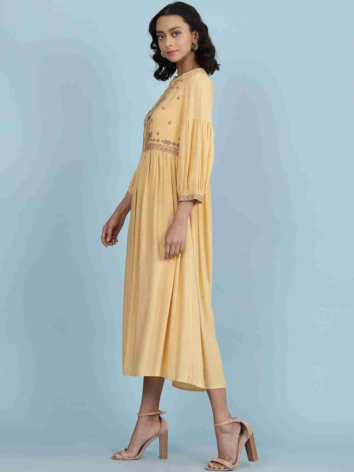 Yellow Suzani Solid Long Dress