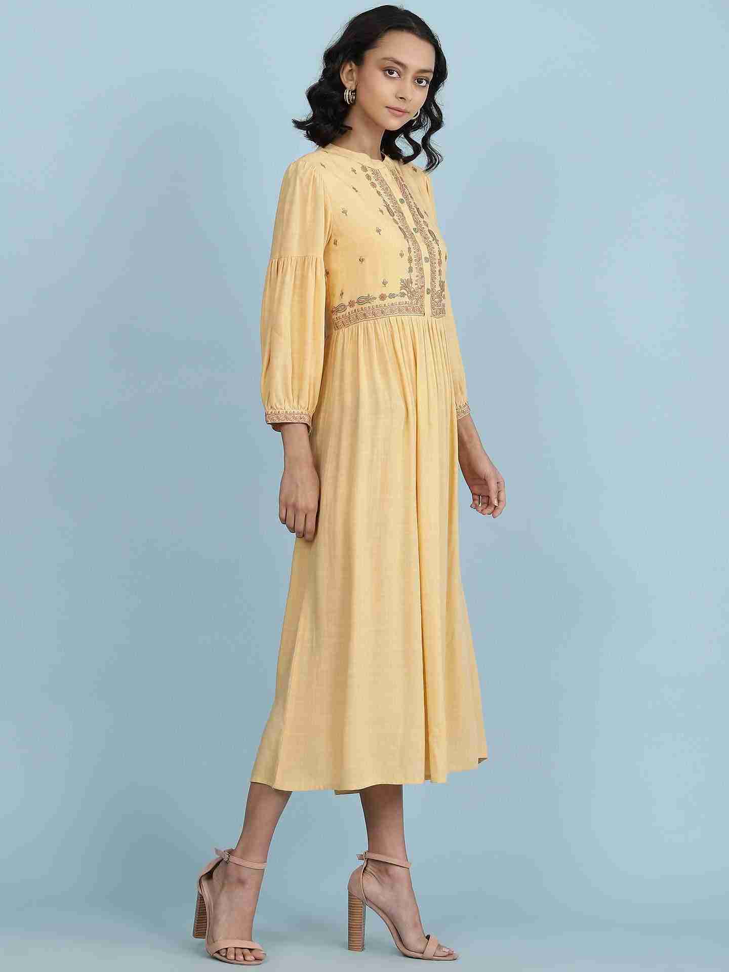 Yellow Suzani Solid Long Dress