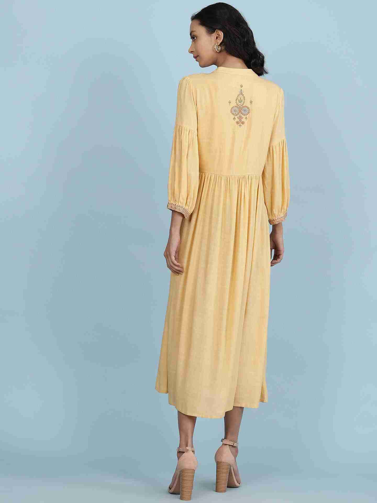 Yellow Suzani Solid Long Dress