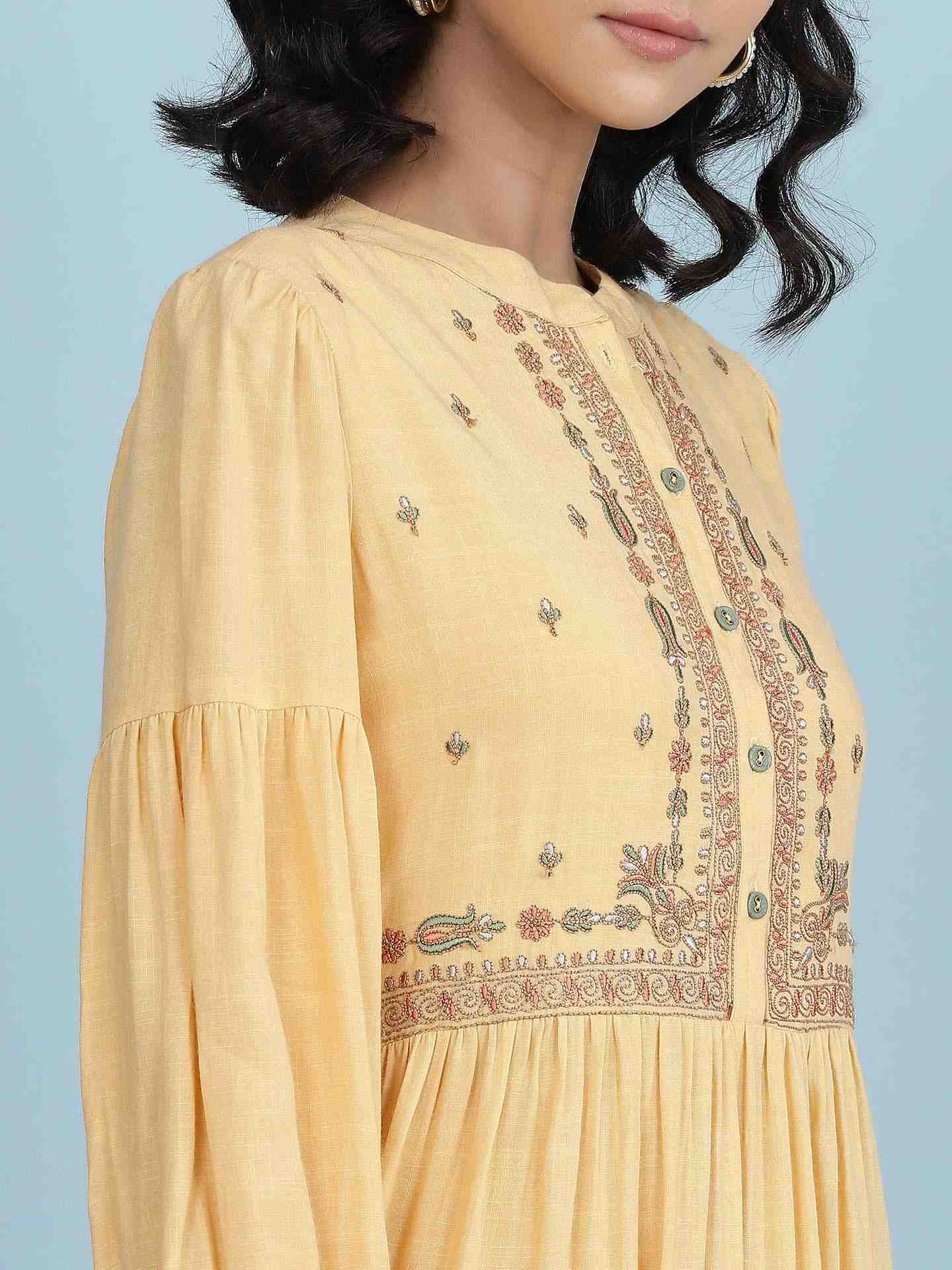Yellow Suzani Solid Long Dress