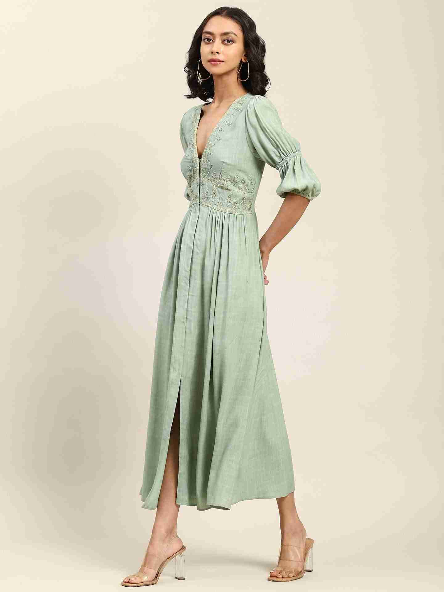 Green Palwal Solid Long Dress