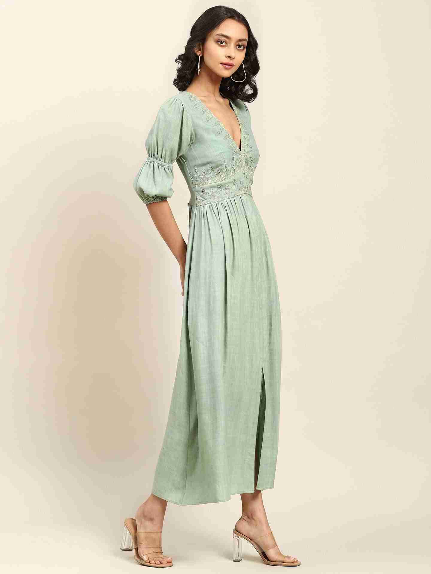 Green Palwal Solid Long Dress