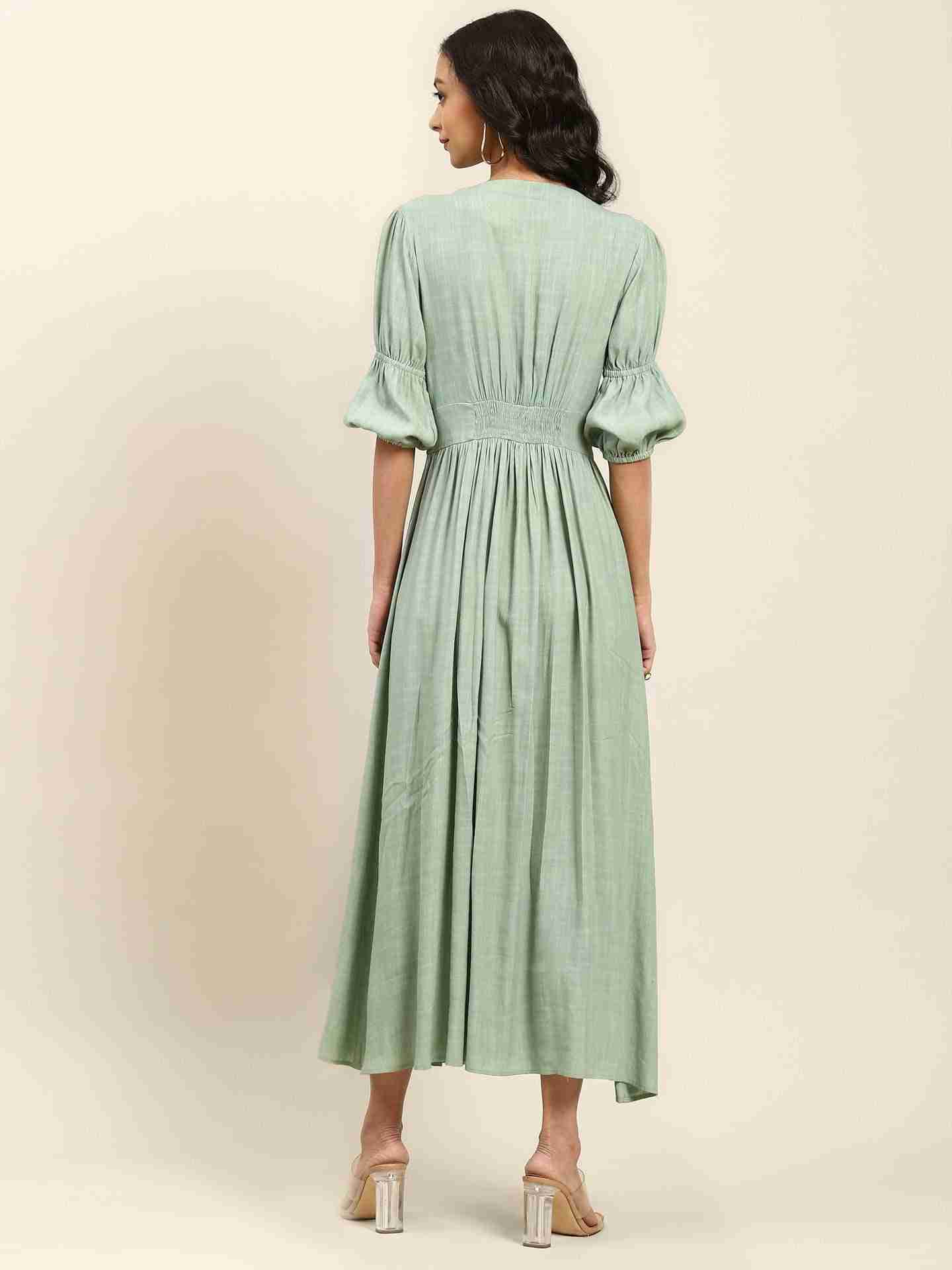 Green Palwal Solid Long Dress