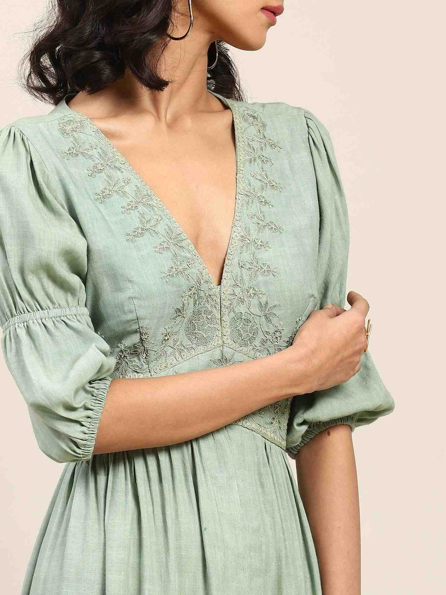Green Palwal Solid Long Dress