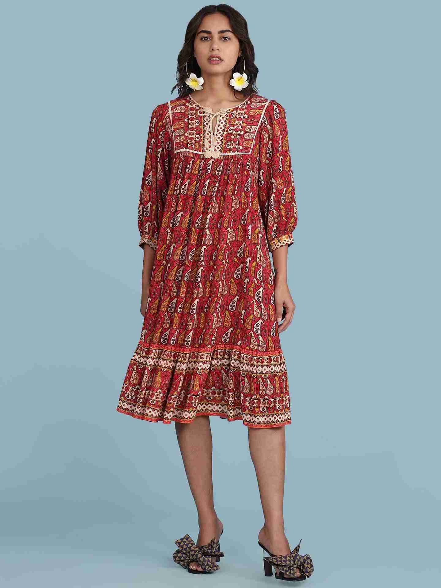 Red Kaveri Short Dress