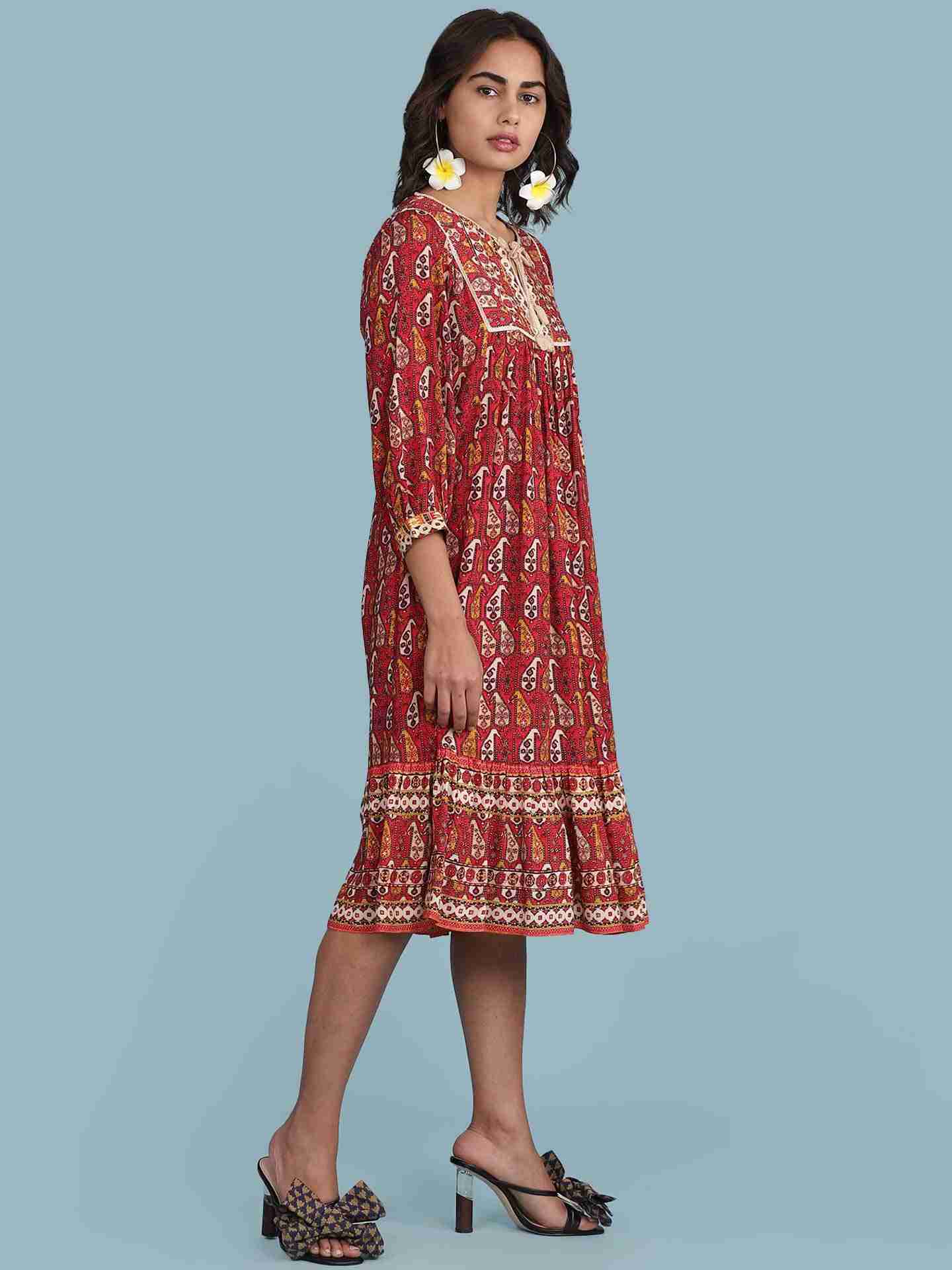 Red Kaveri Short Dress