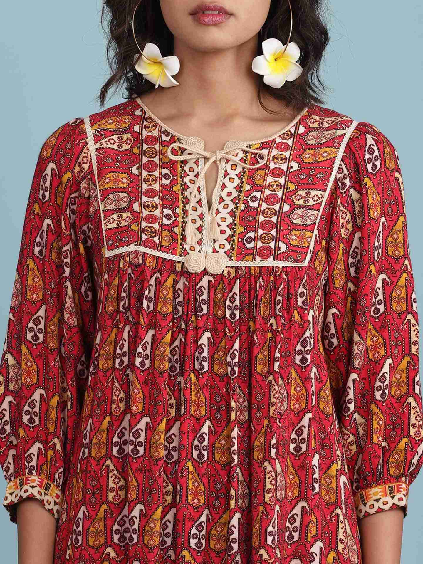 Red Kaveri Short Dress