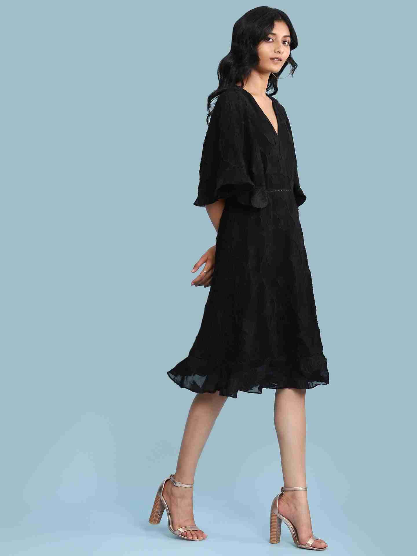 Black Floral Jacquard Skater Dress