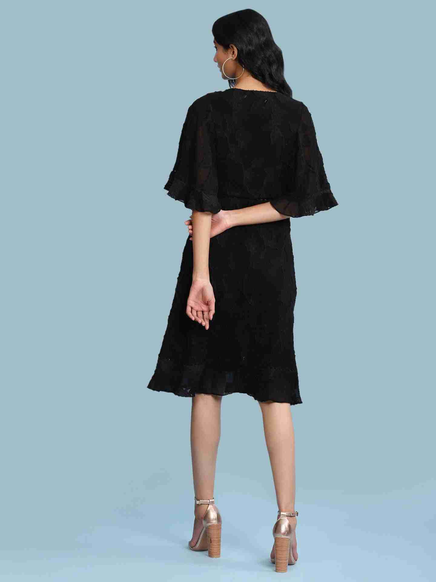 Black Floral Jacquard Skater Dress