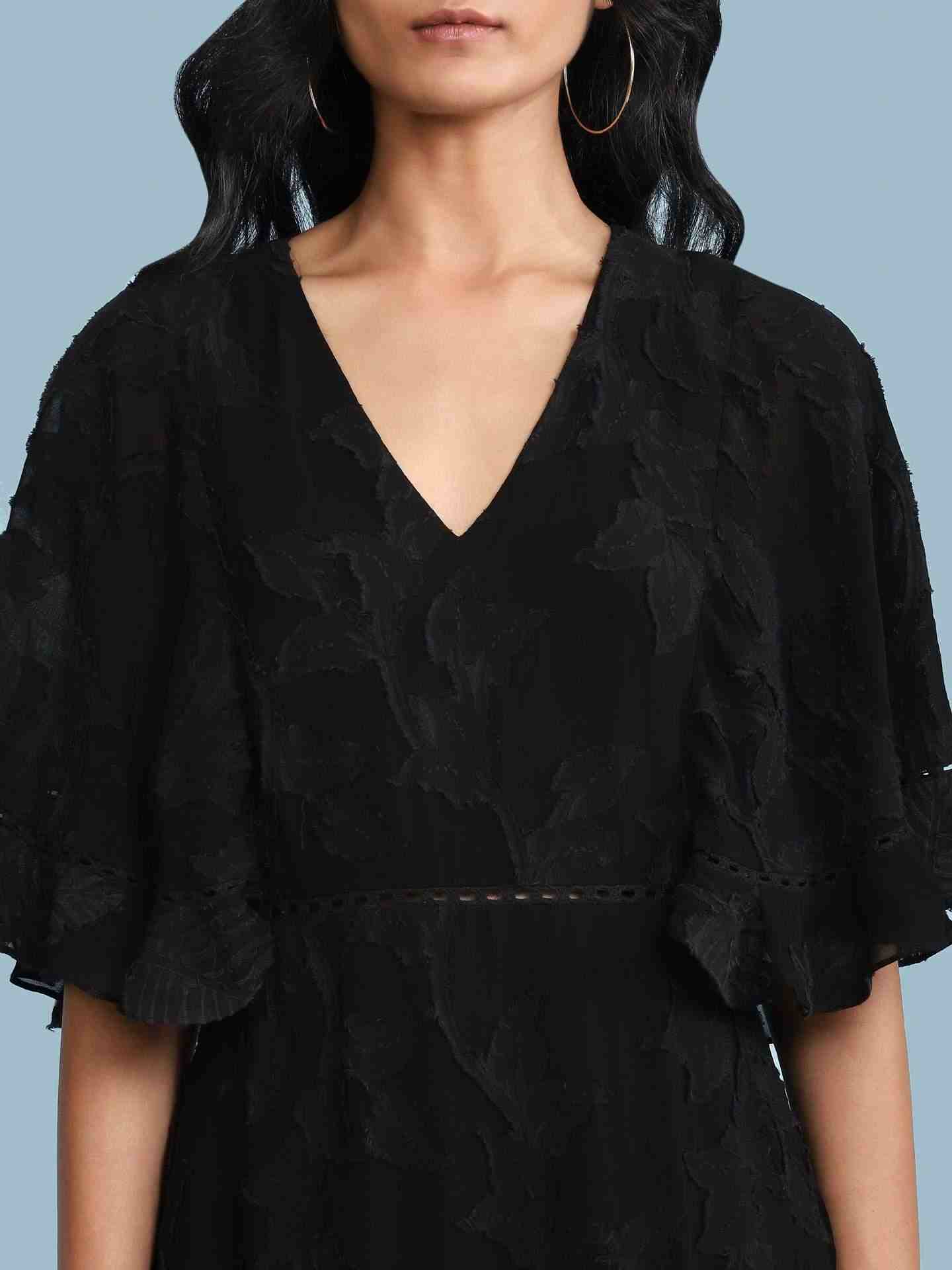 Black Floral Jacquard Skater Dress