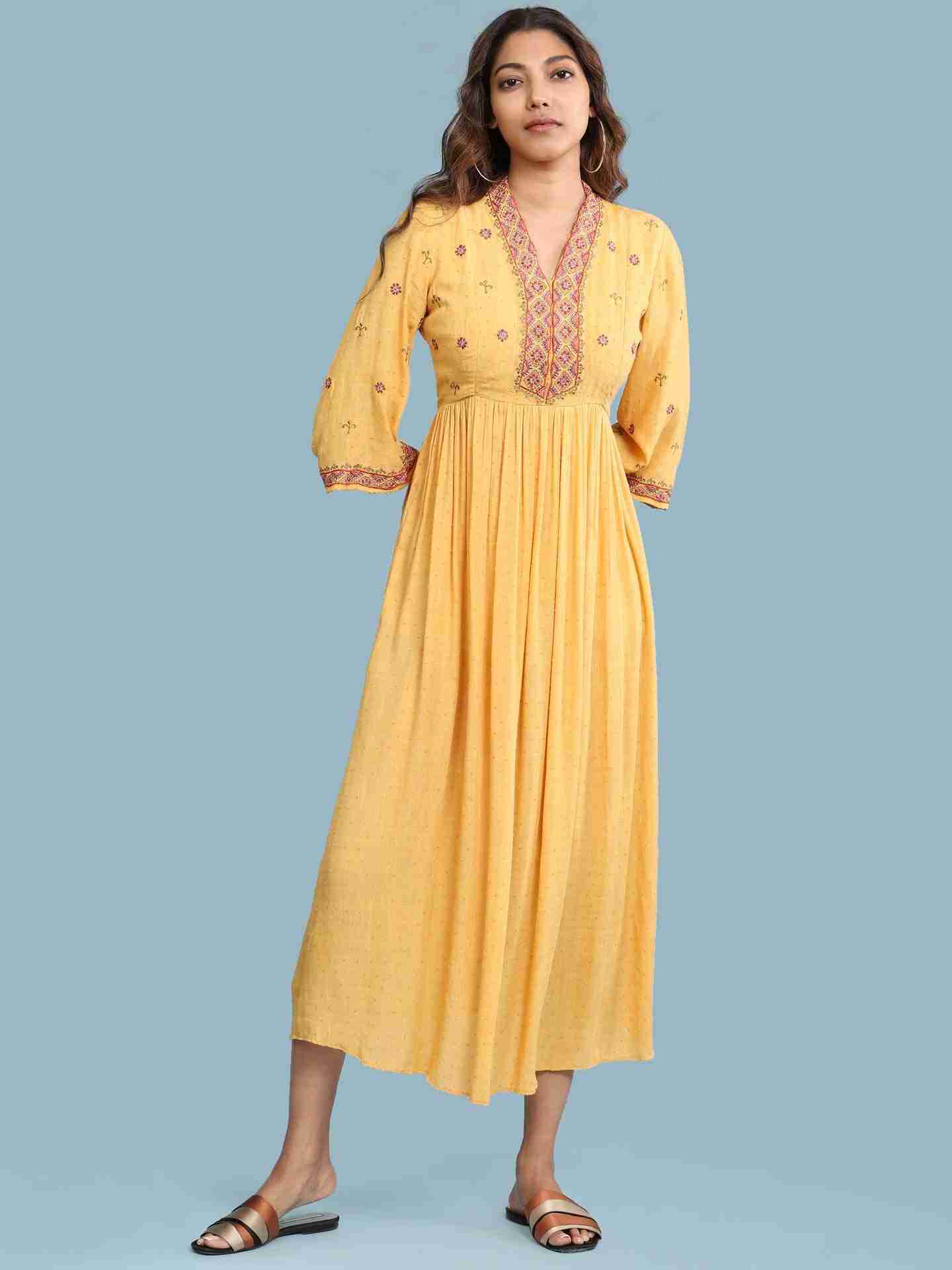 Yellow Kalki Solid Long Dress
