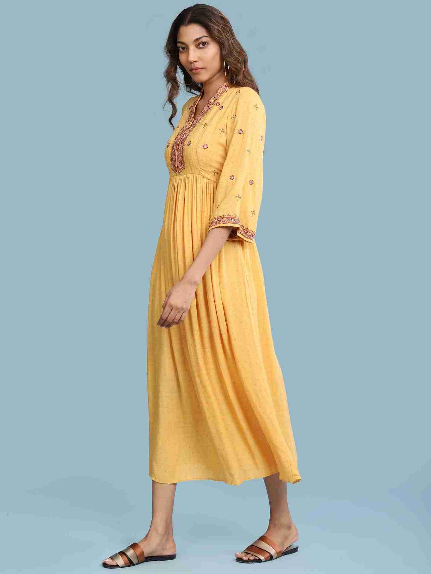 Yellow Kalki Solid Long Dress