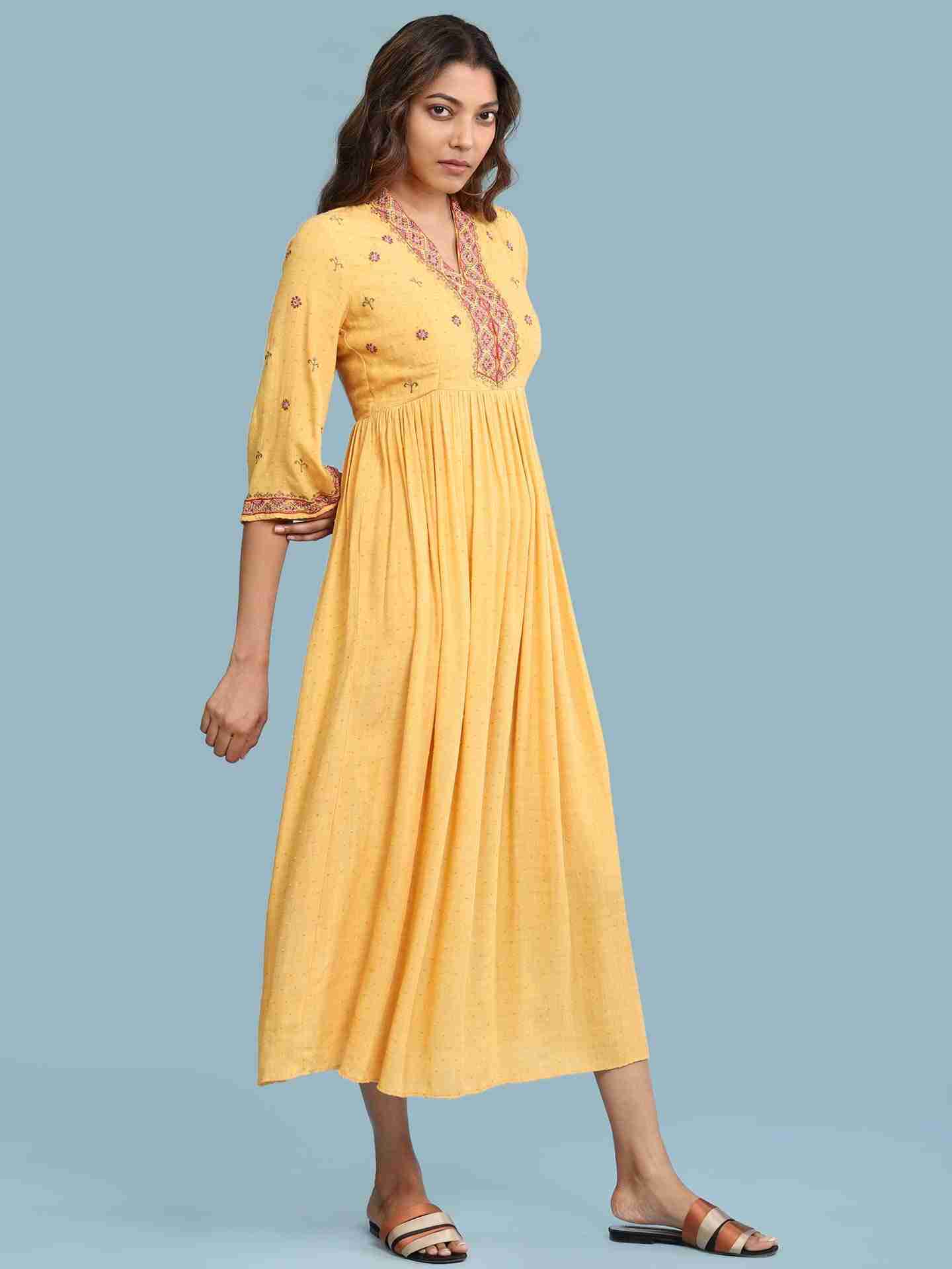 Yellow Kalki Solid Long Dress