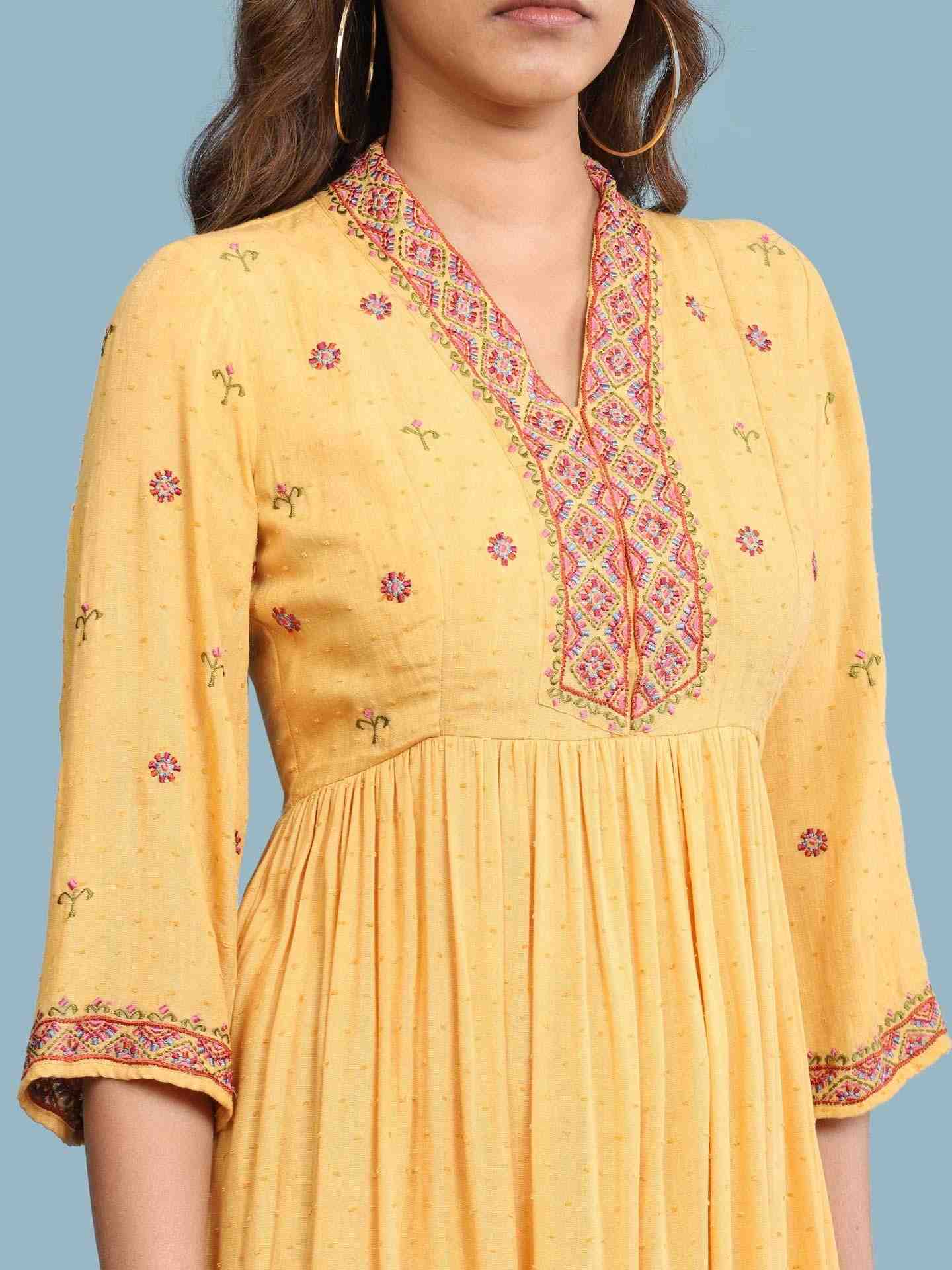 Yellow Kalki Solid Long Dress