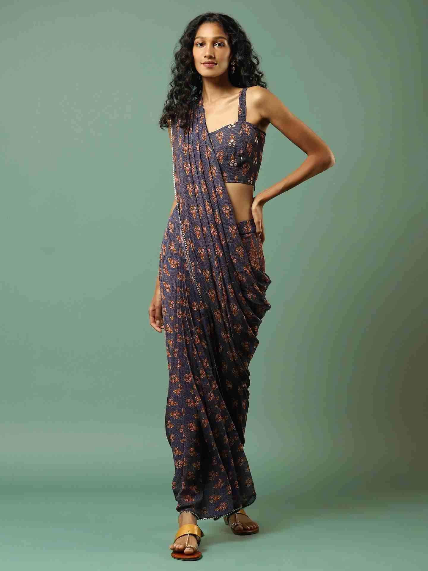 Navy Aabha Pre-Draped Saree