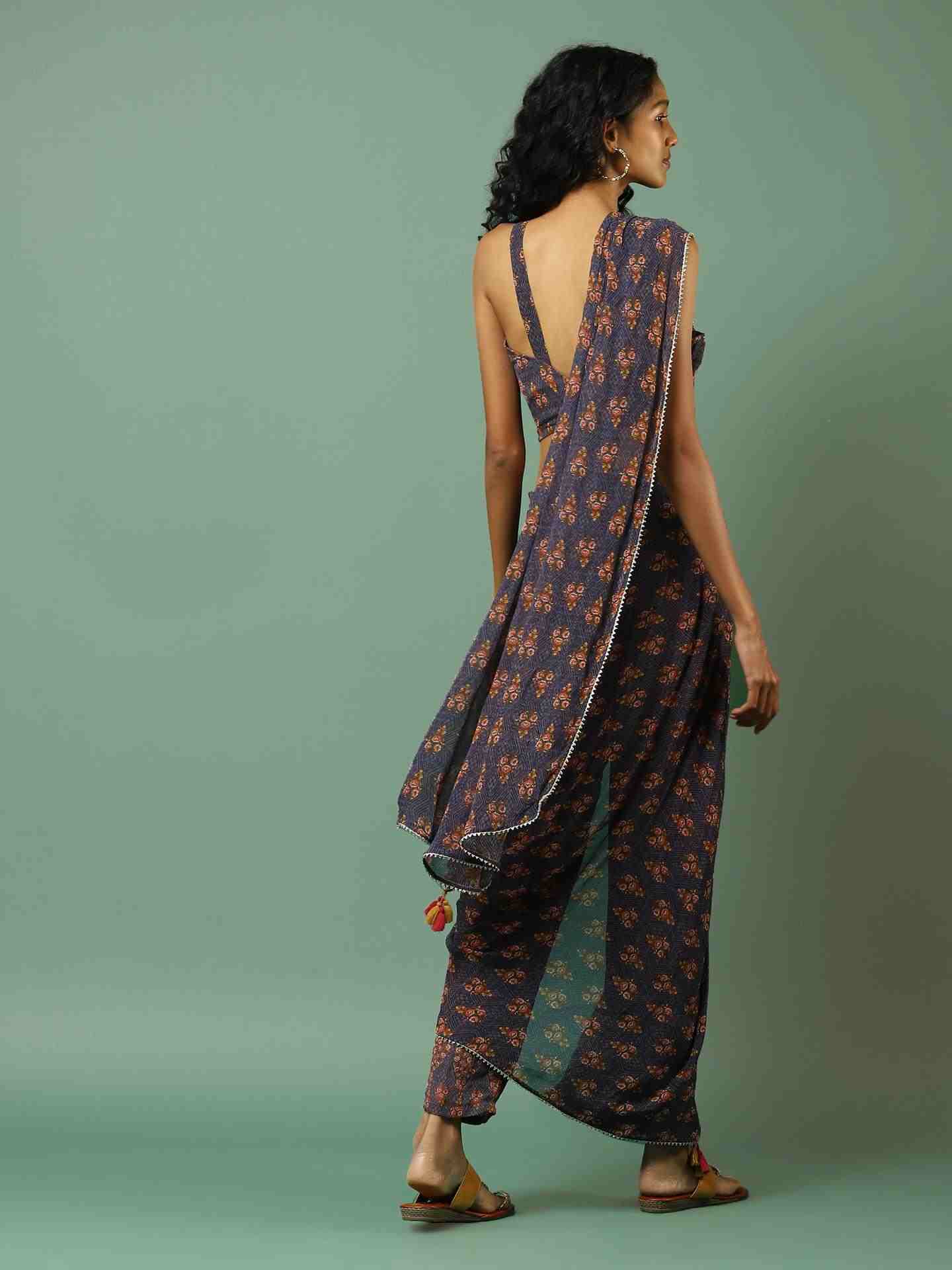 Navy Aabha Pre-Draped Saree