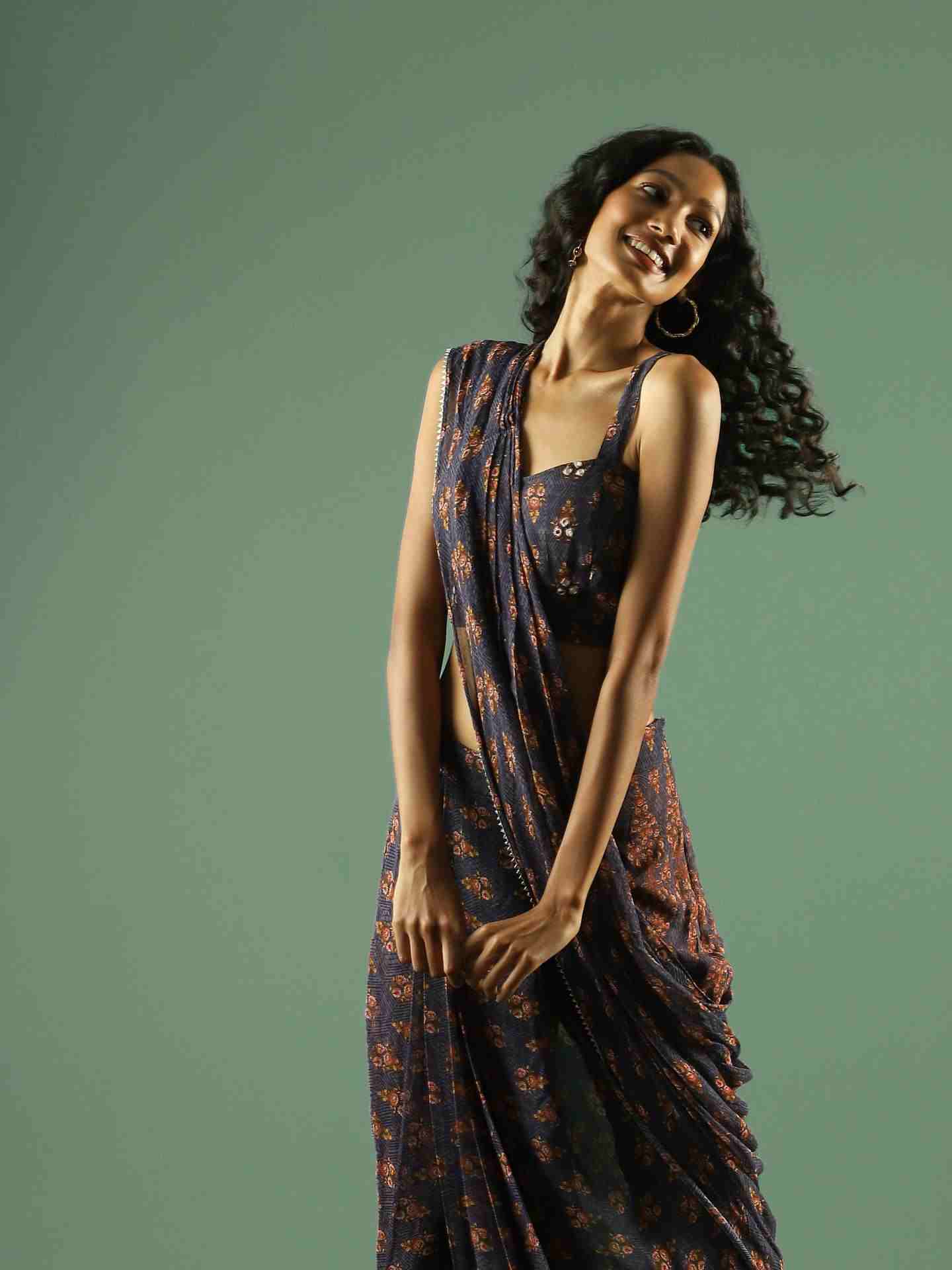 Navy Aabha Pre-Draped Saree