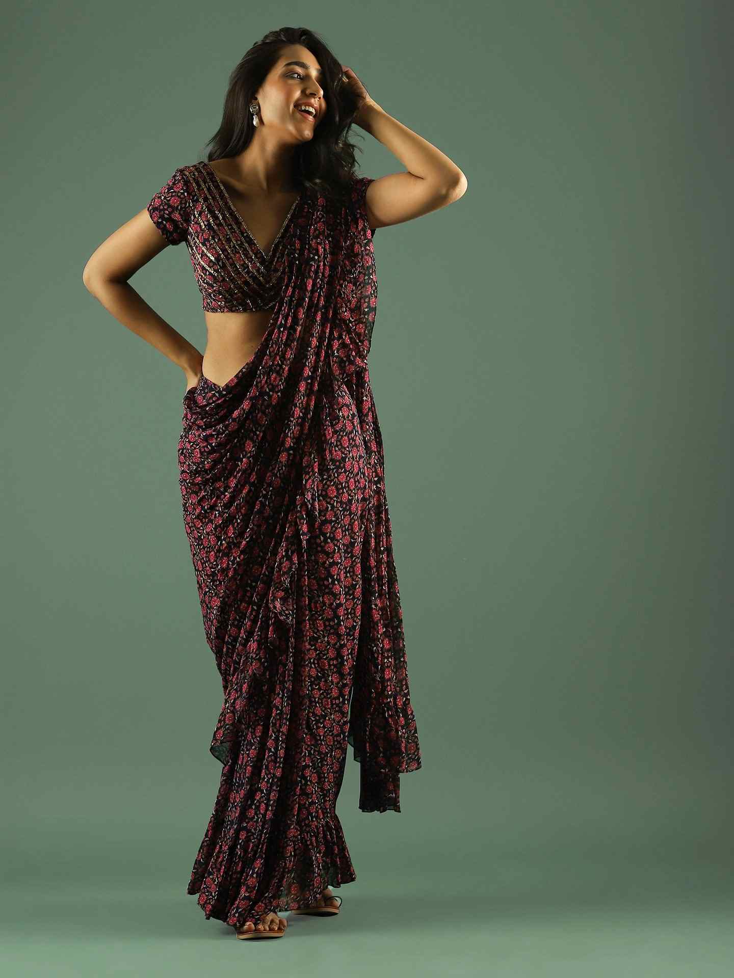 Blue Aarti Pre-Draped Saree