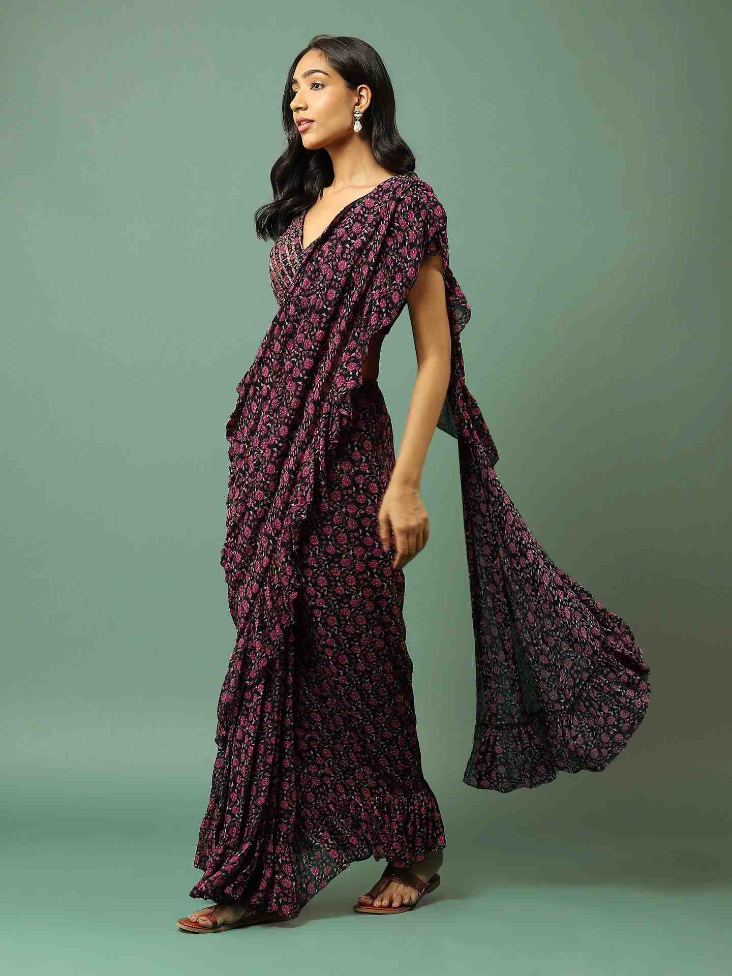 Blue Aarti Pre-Draped Saree