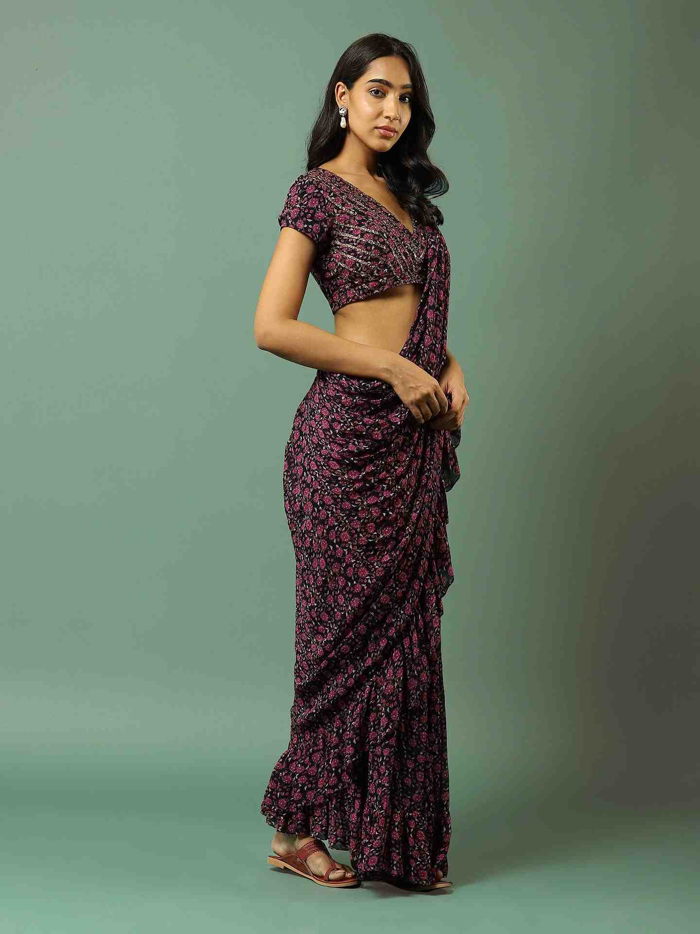 Blue Aarti Pre-Draped Saree