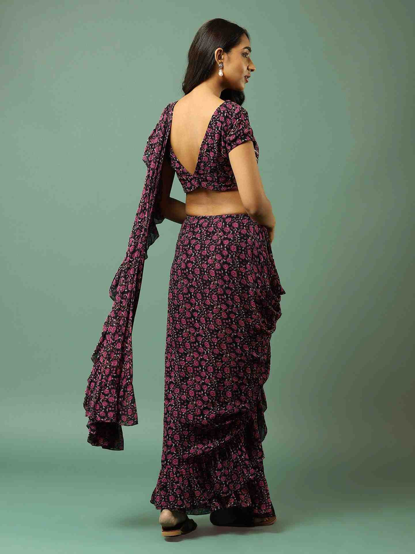 Blue Aarti Pre-Draped Saree