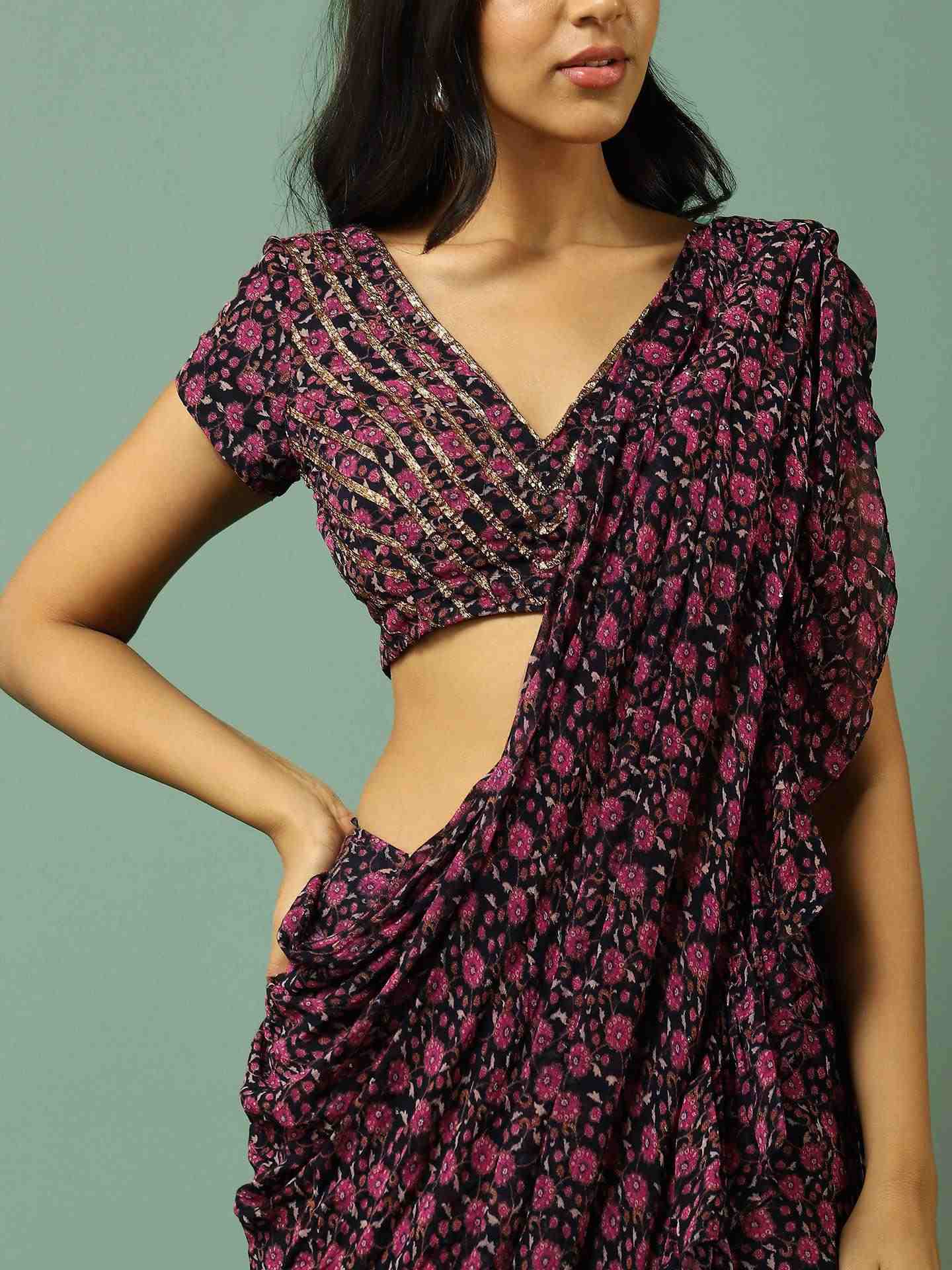 Blue Aarti Pre-Draped Saree