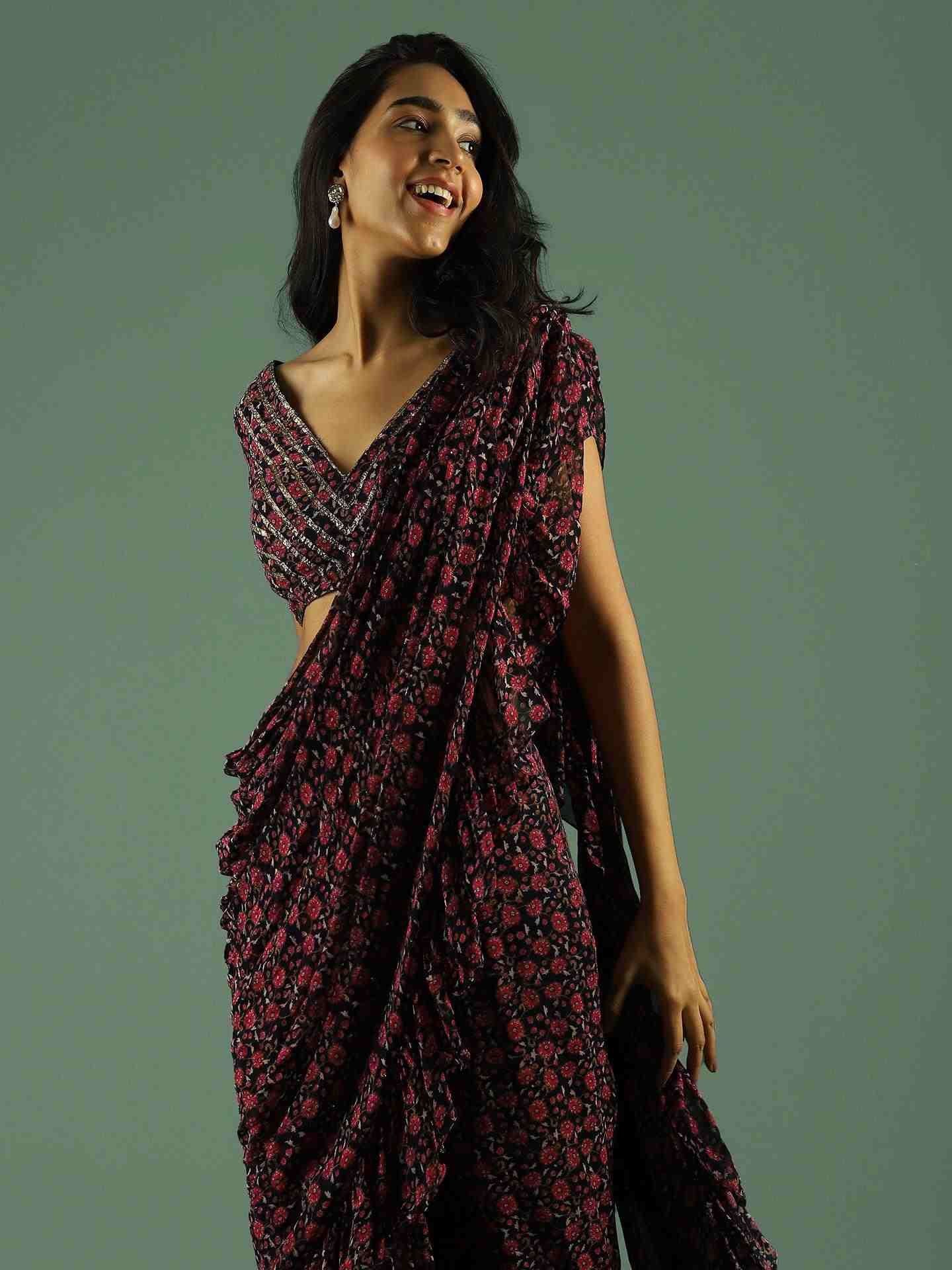 Blue Aarti Pre-Draped Saree