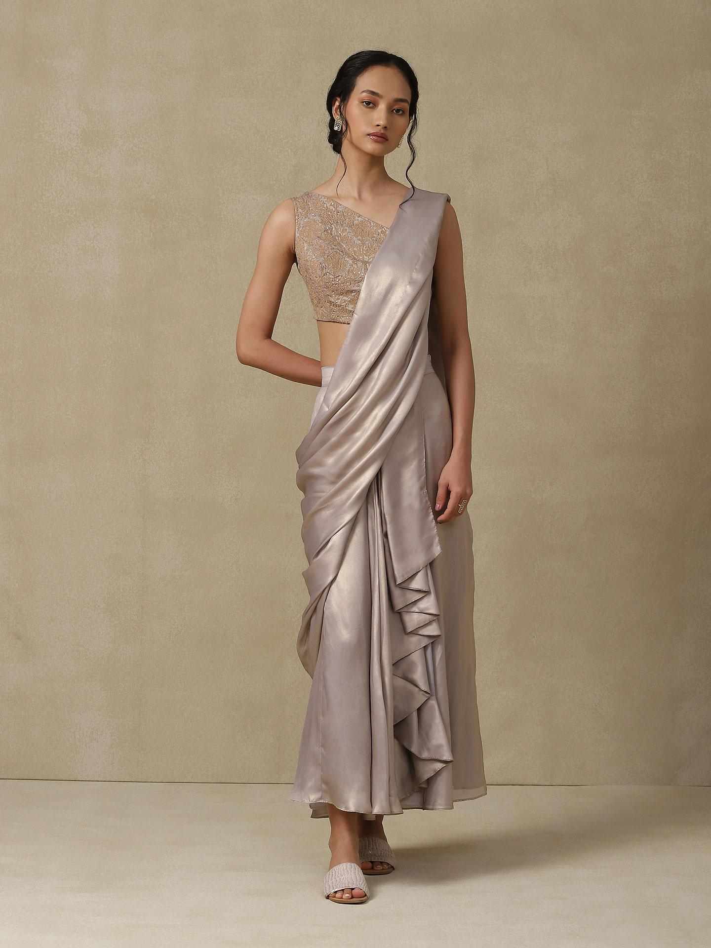Silver Festive Pre-Draped Saree