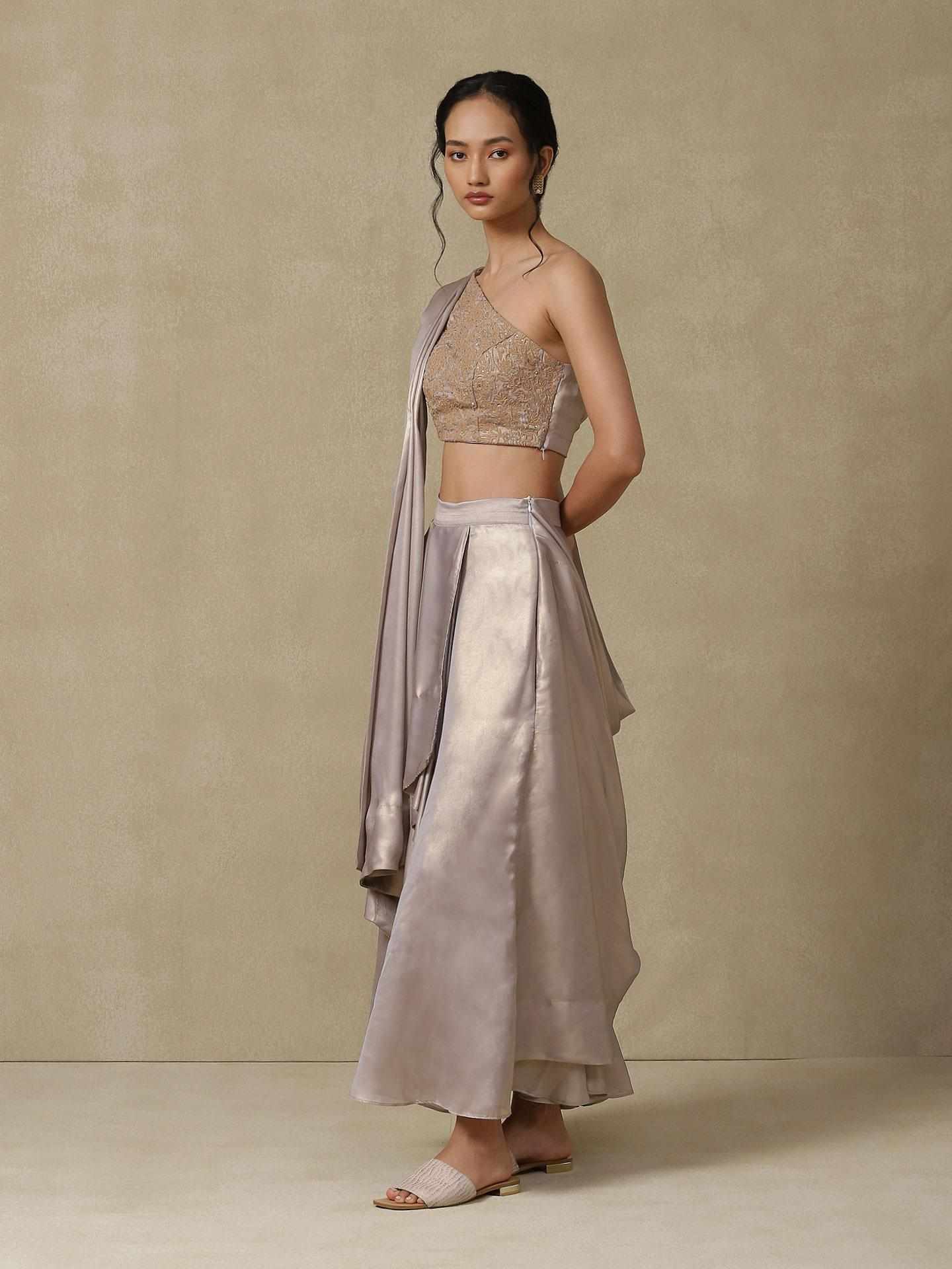 Silver Festive Pre-Draped Saree