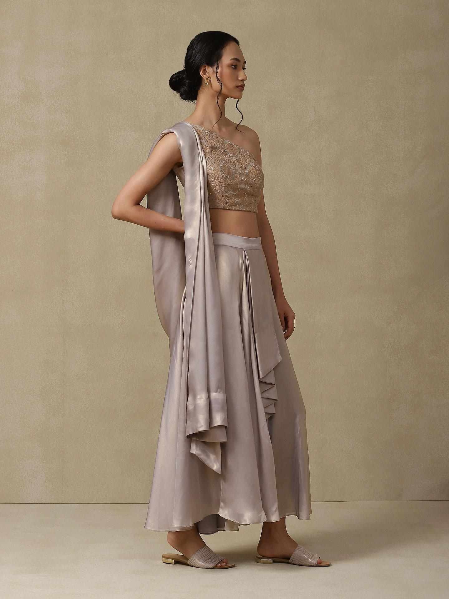 Silver Festive Pre-Draped Saree