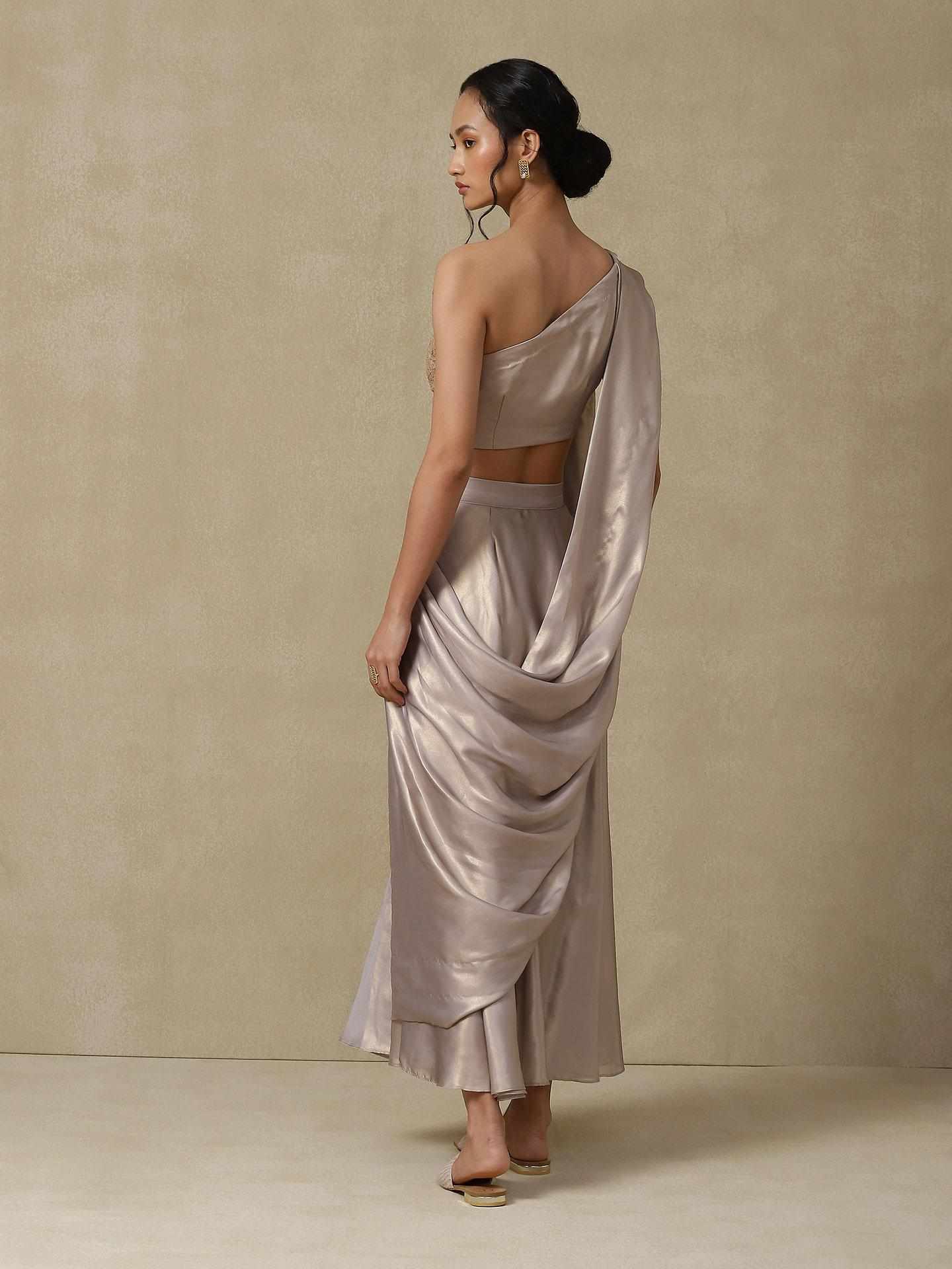 Silver Festive Pre-Draped Saree