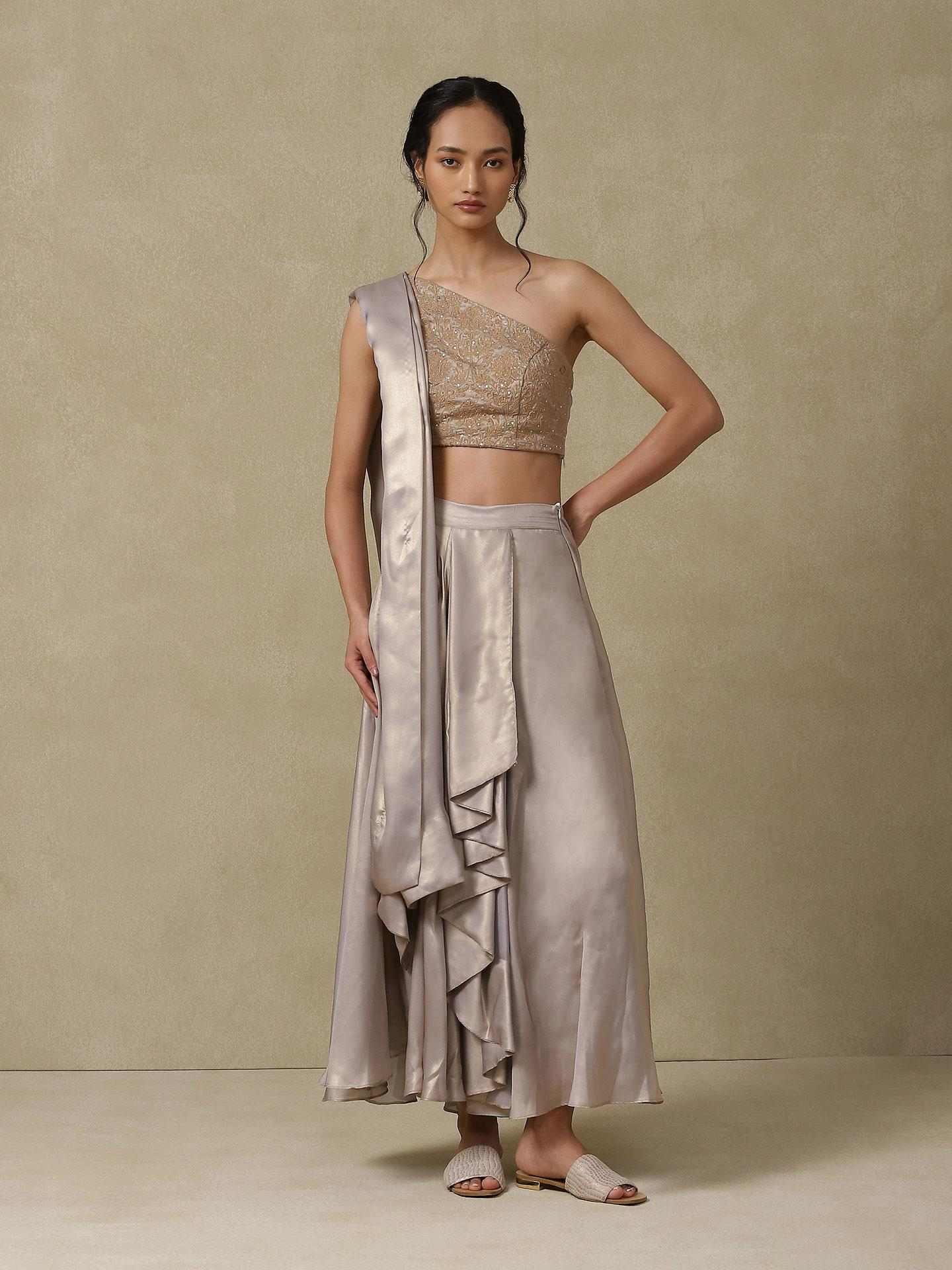 Silver Festive Pre-Draped Saree