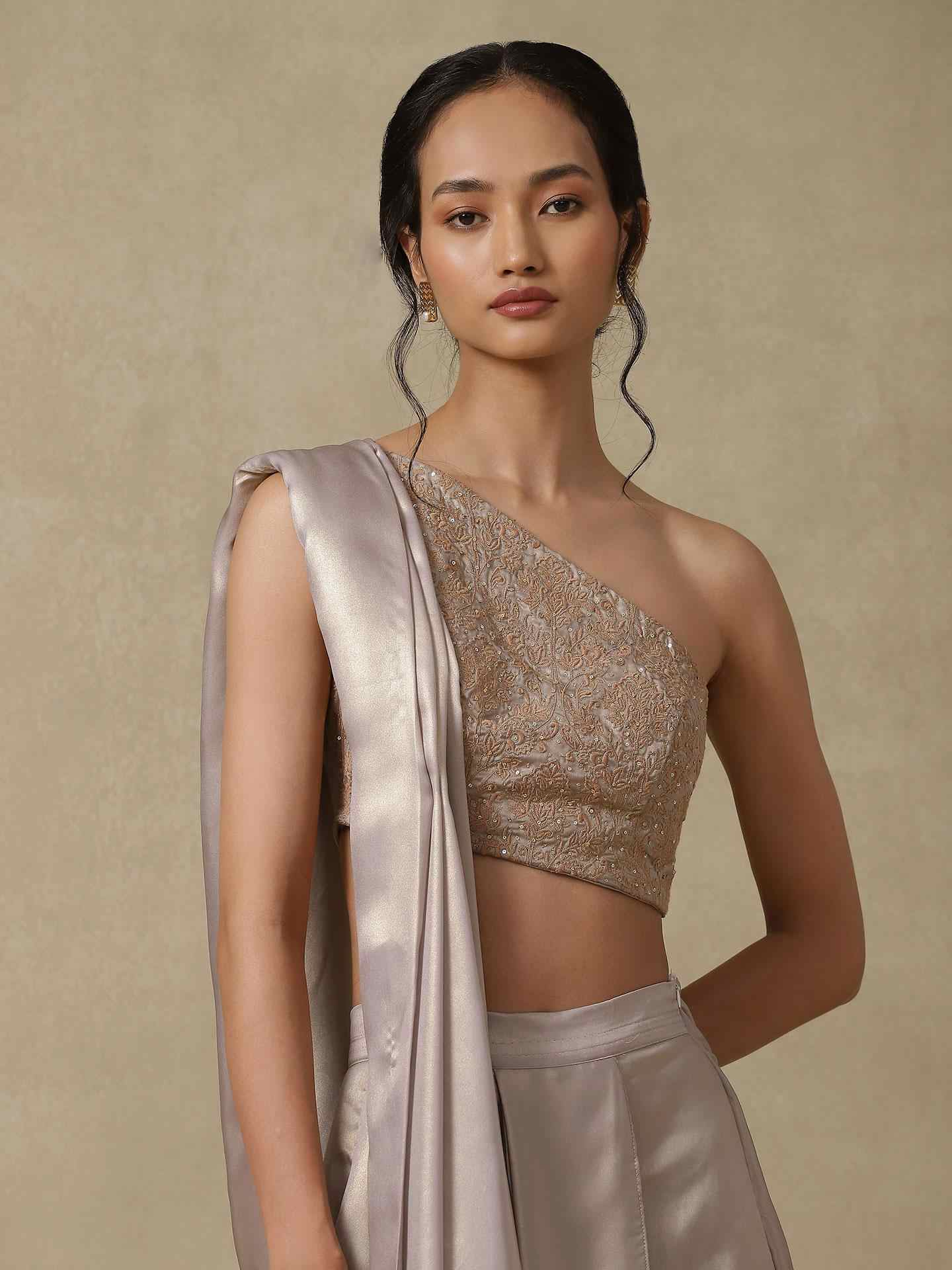 Silver Festive Pre-Draped Saree