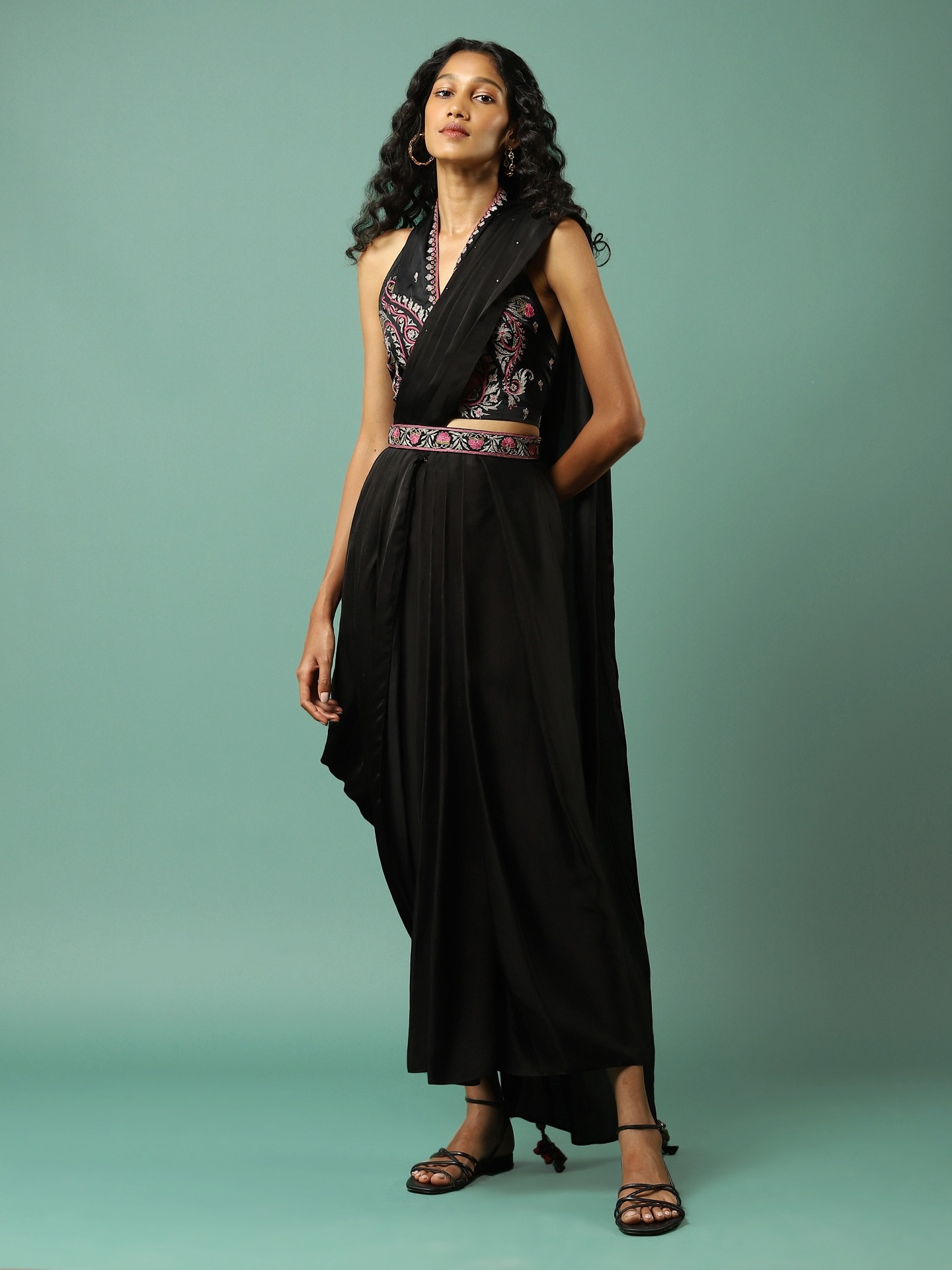 Black Aabirah Pre-Draped Saree