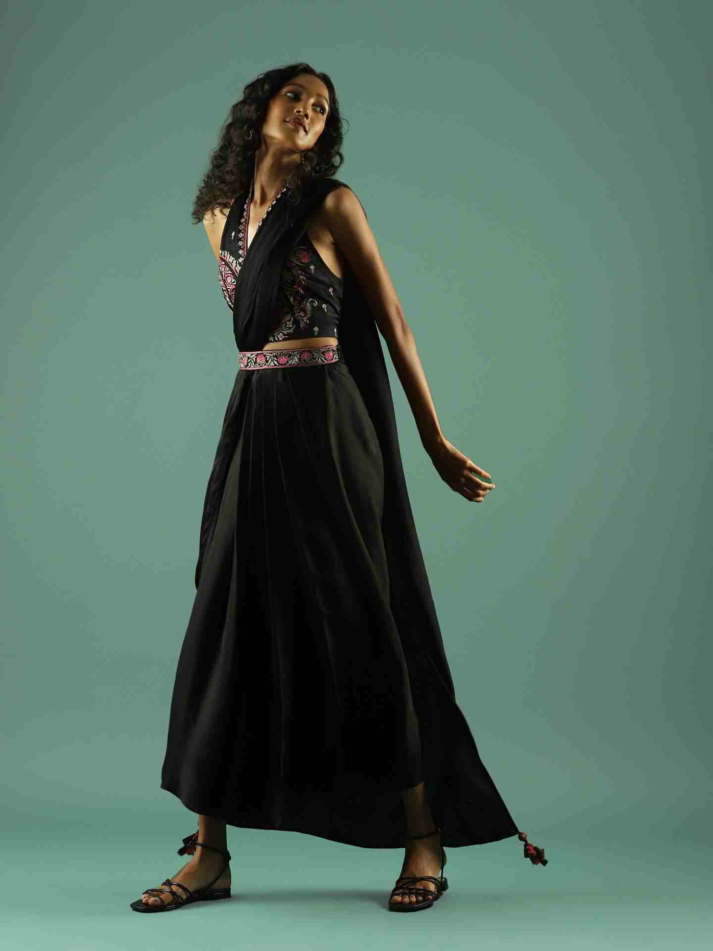 Black Aabirah Pre-Draped Saree