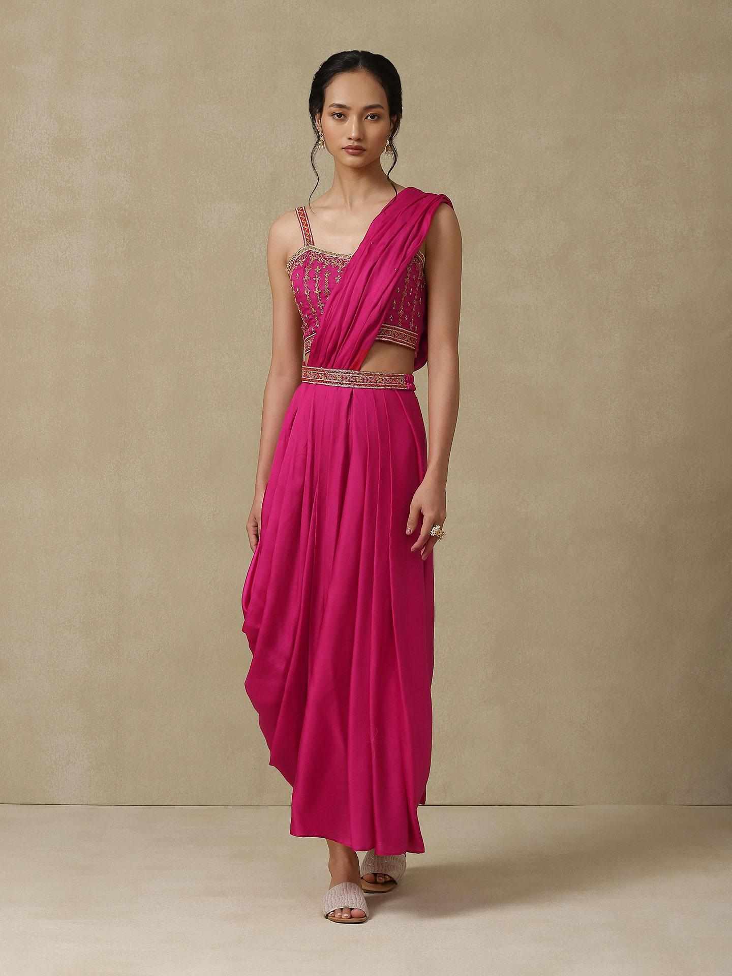 Pink Festive Pre-Draped Saree
