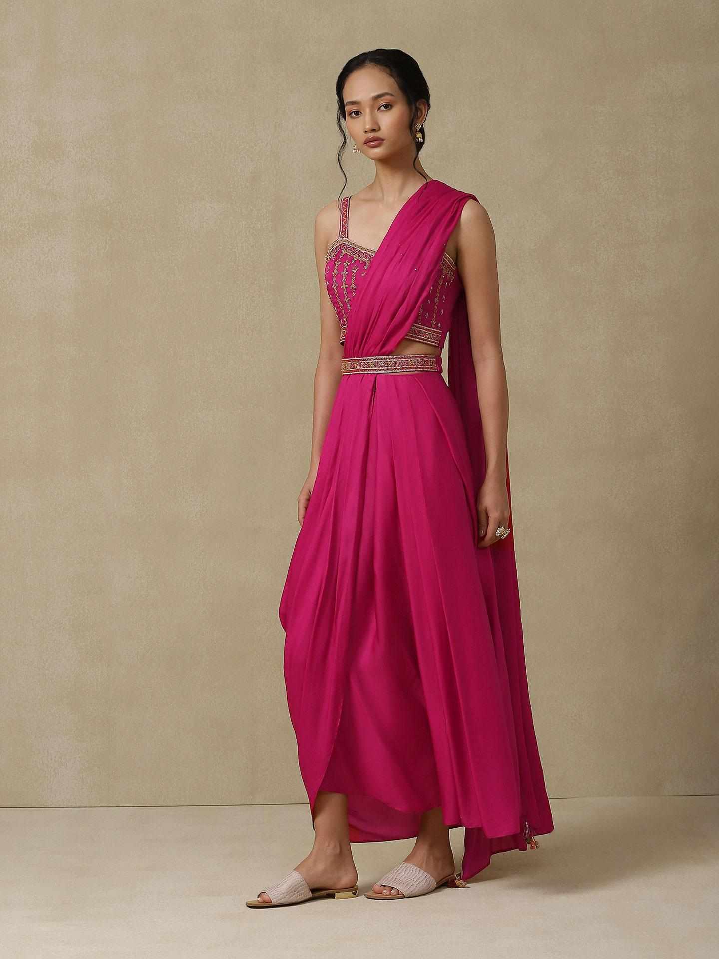 Pink Festive Pre-Draped Saree