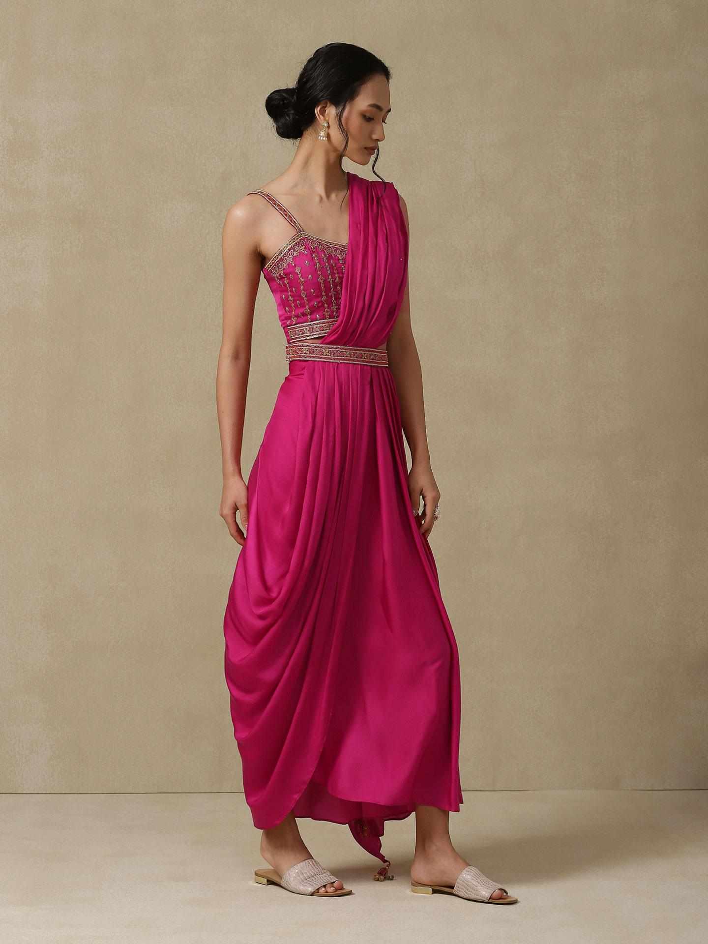 Pink Festive Pre-Draped Saree