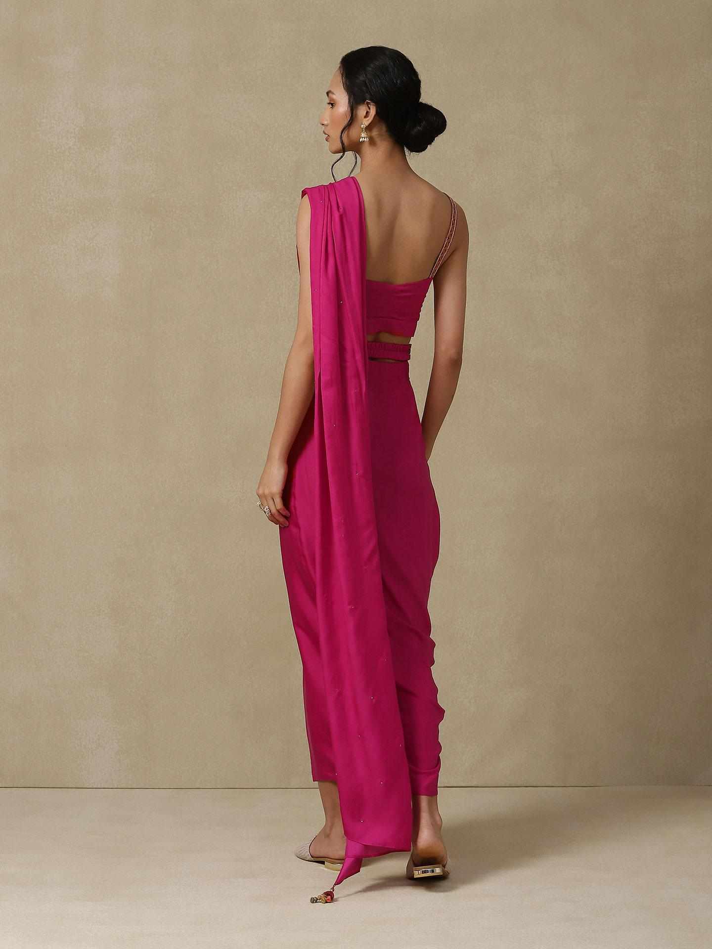 Pink Festive Pre-Draped Saree