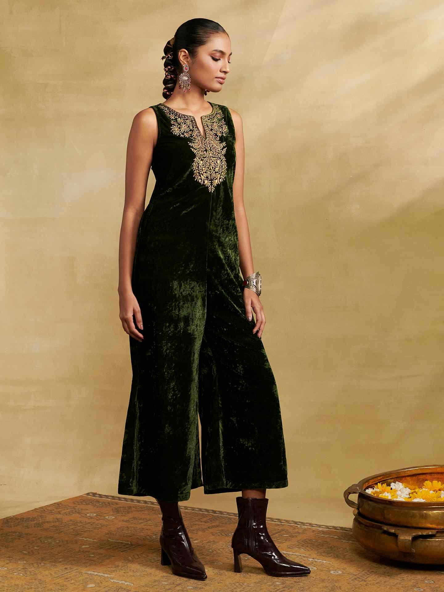 Bottle Green Nazara Festive Jumpsuit