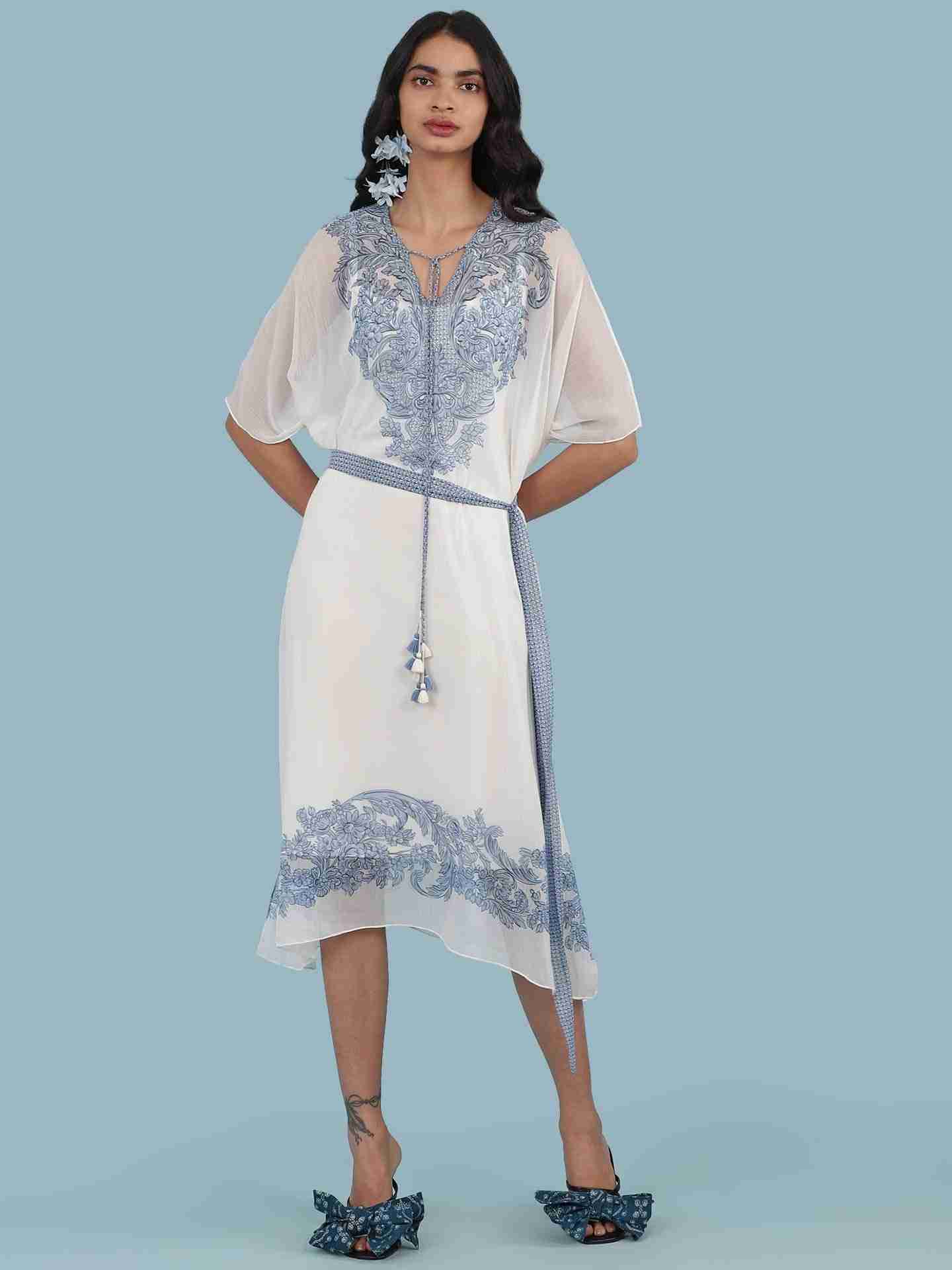 White & Blue Aarna Kaftan Dress
