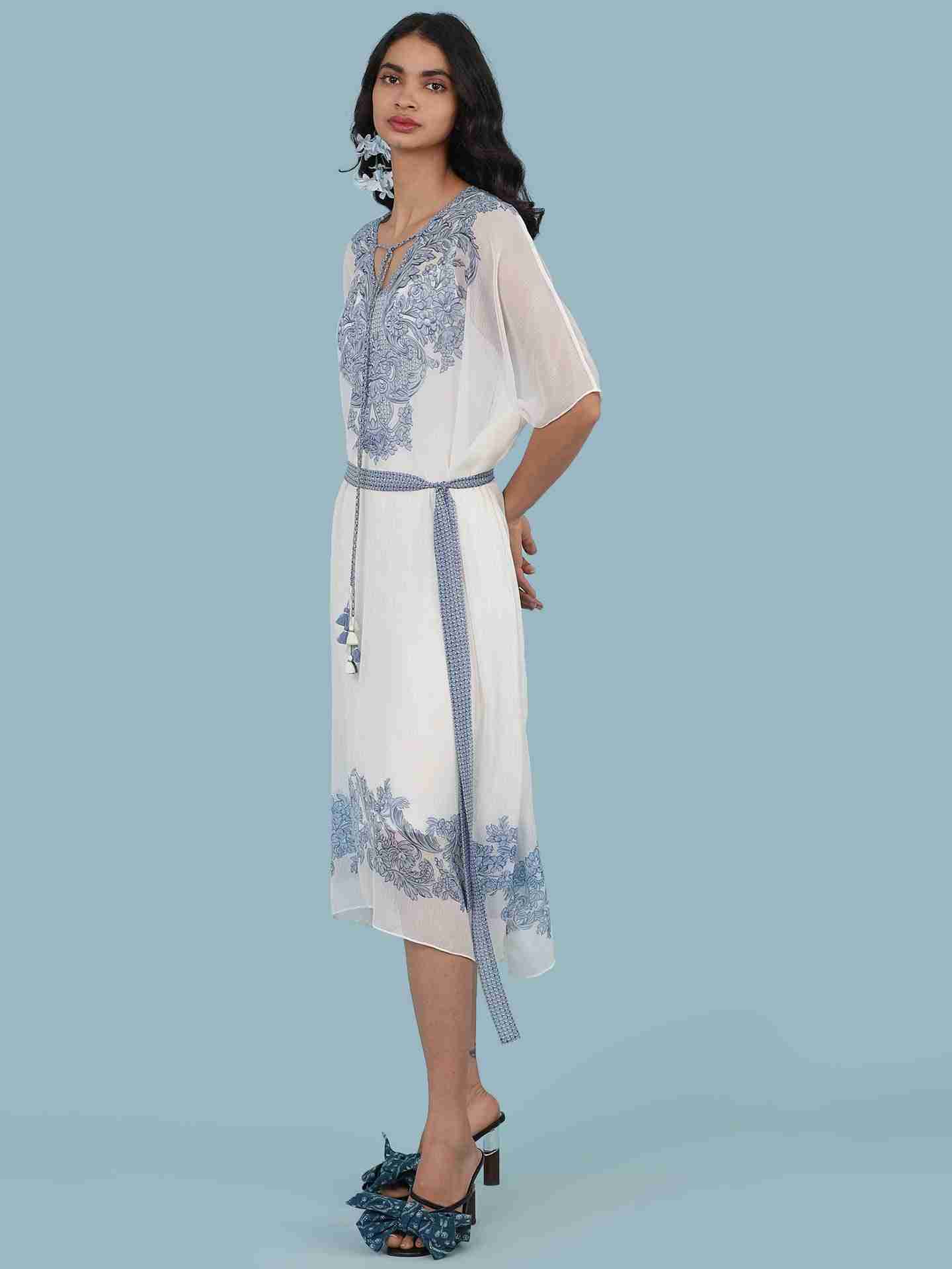 White & Blue Aarna Kaftan Dress