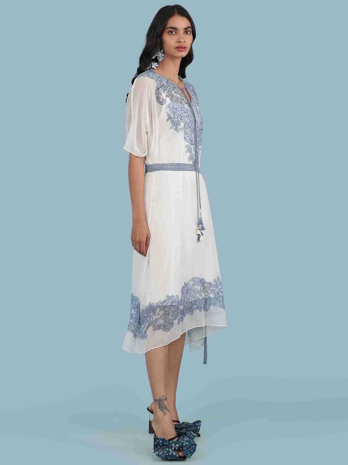 White & Blue Aarna Kaftan Dress