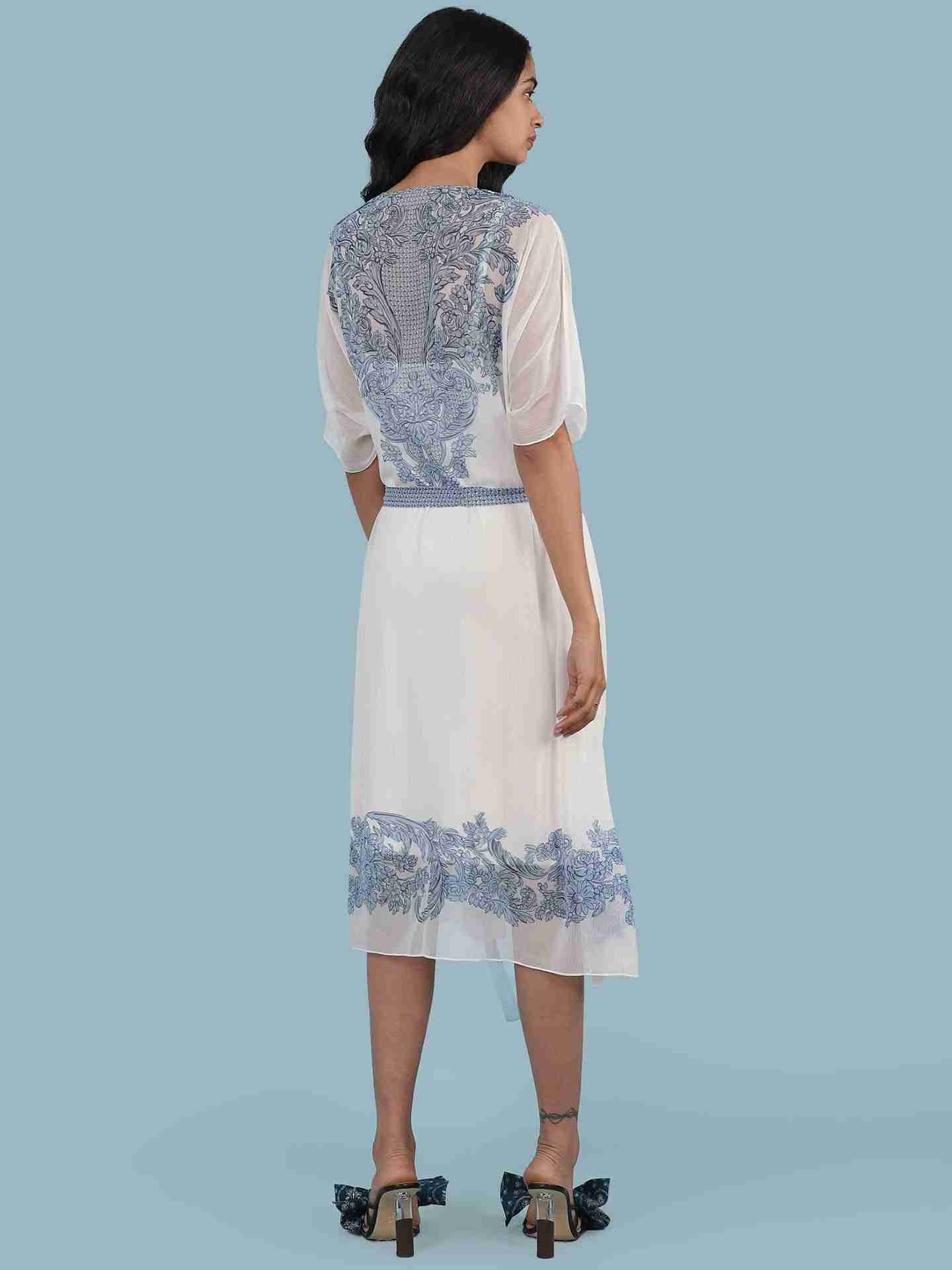 White & Blue Aarna Kaftan Dress