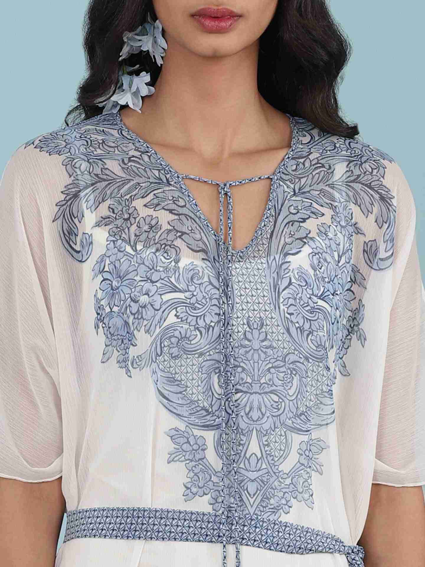 White & Blue Aarna Kaftan Dress